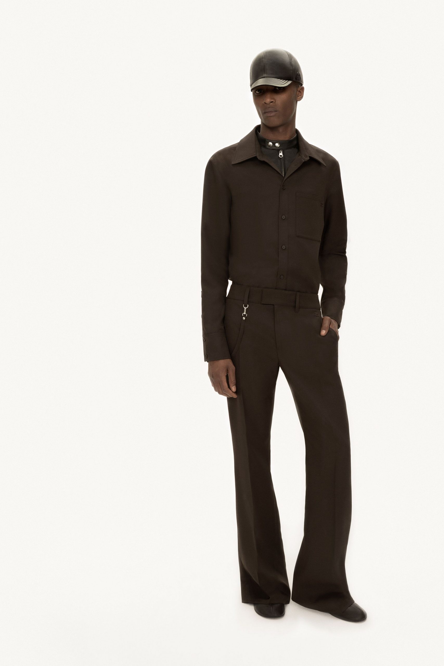 black fitted shirt and pants
