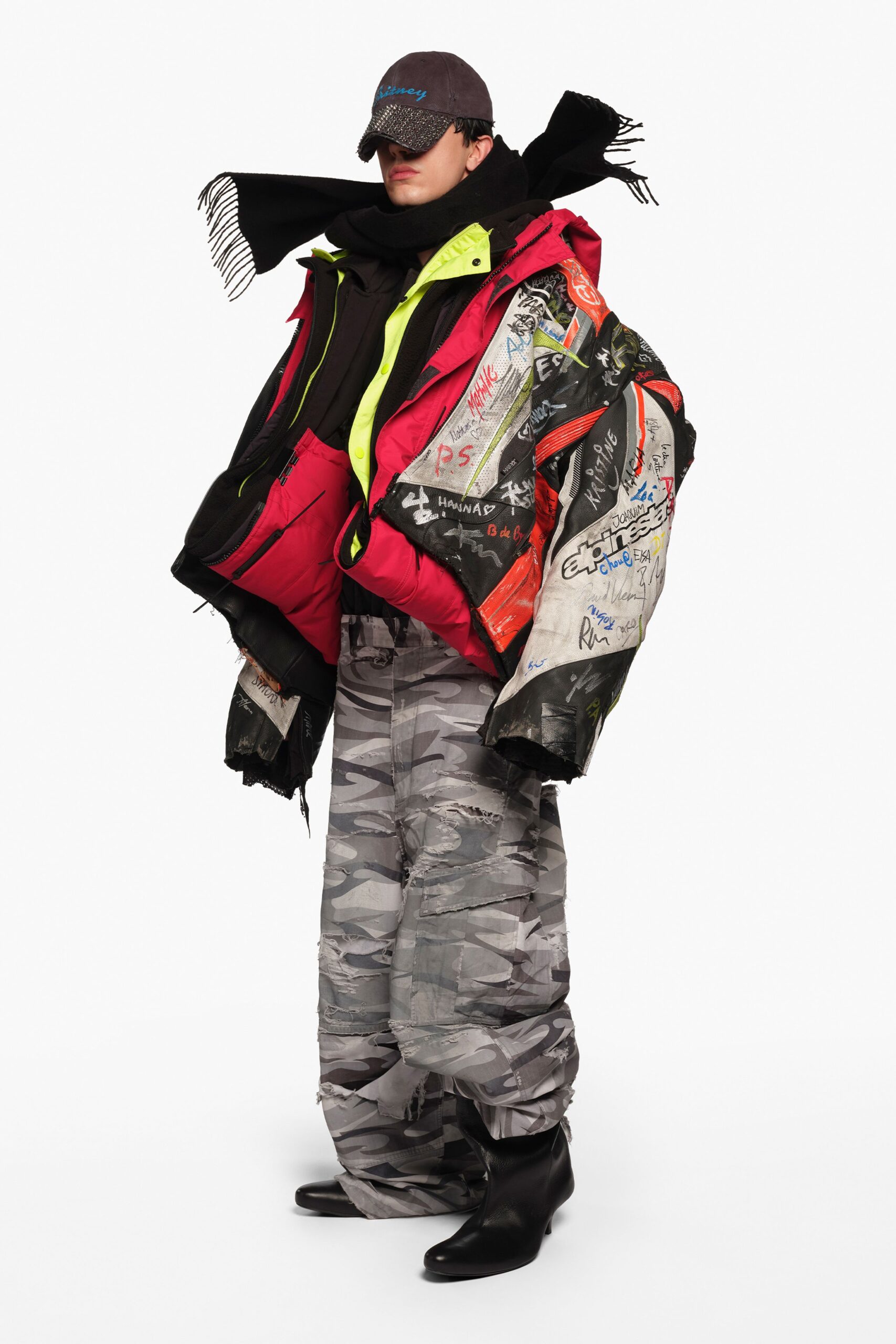 black jersey long-sleeve hooded oversized zippered patchwork jacket