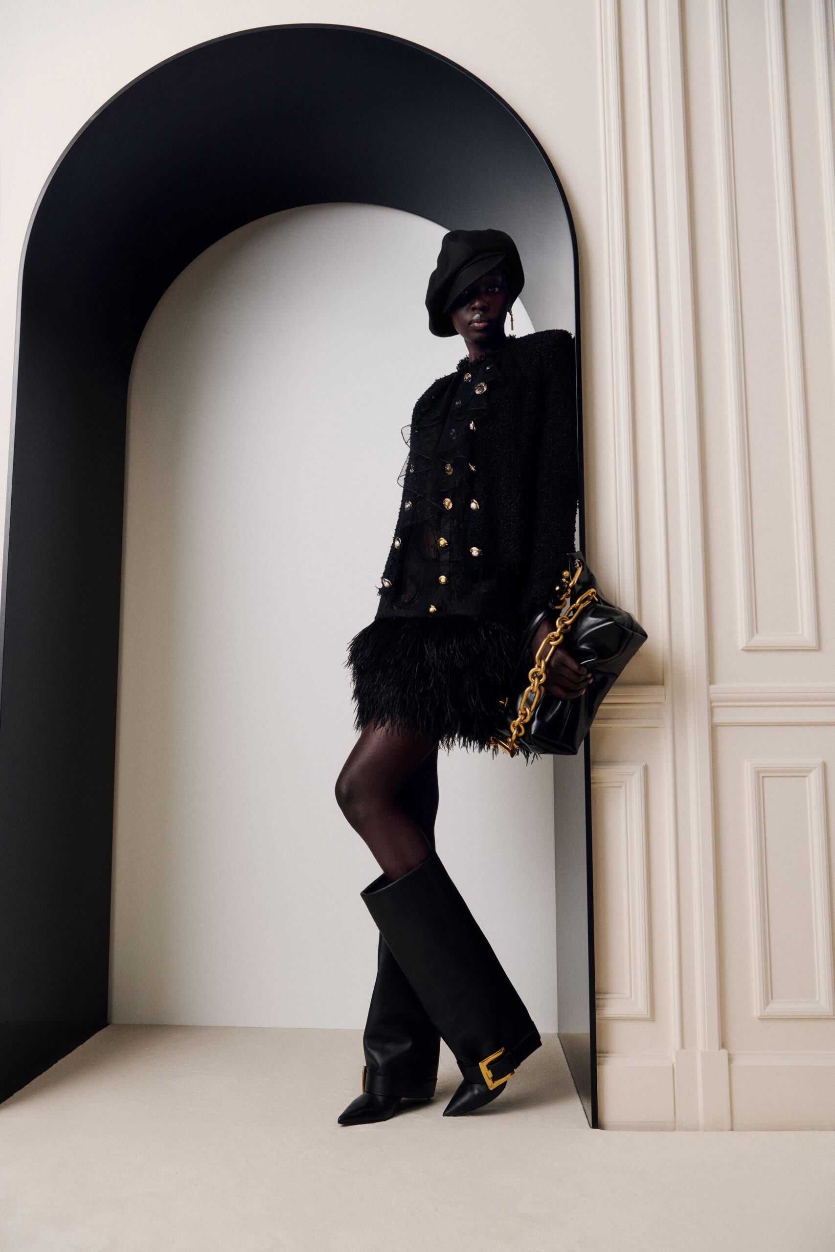 black feather fitted tiered mini skirt