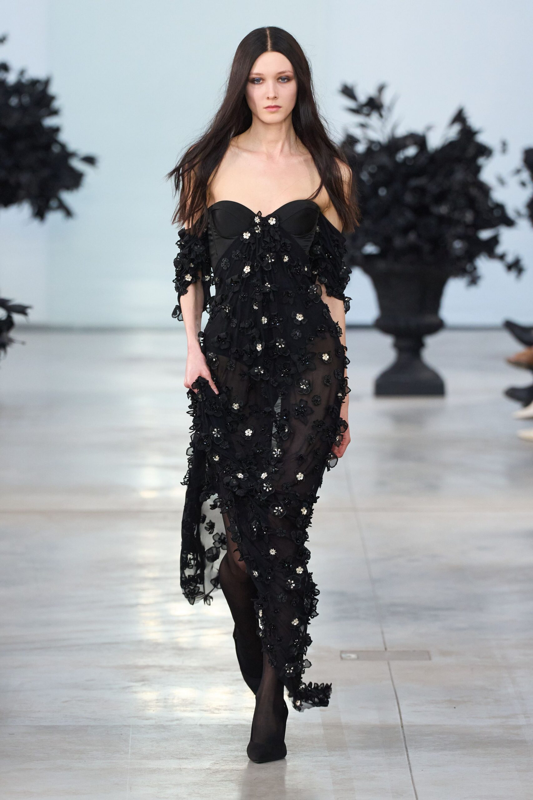 black sheer embroidered maxi dress