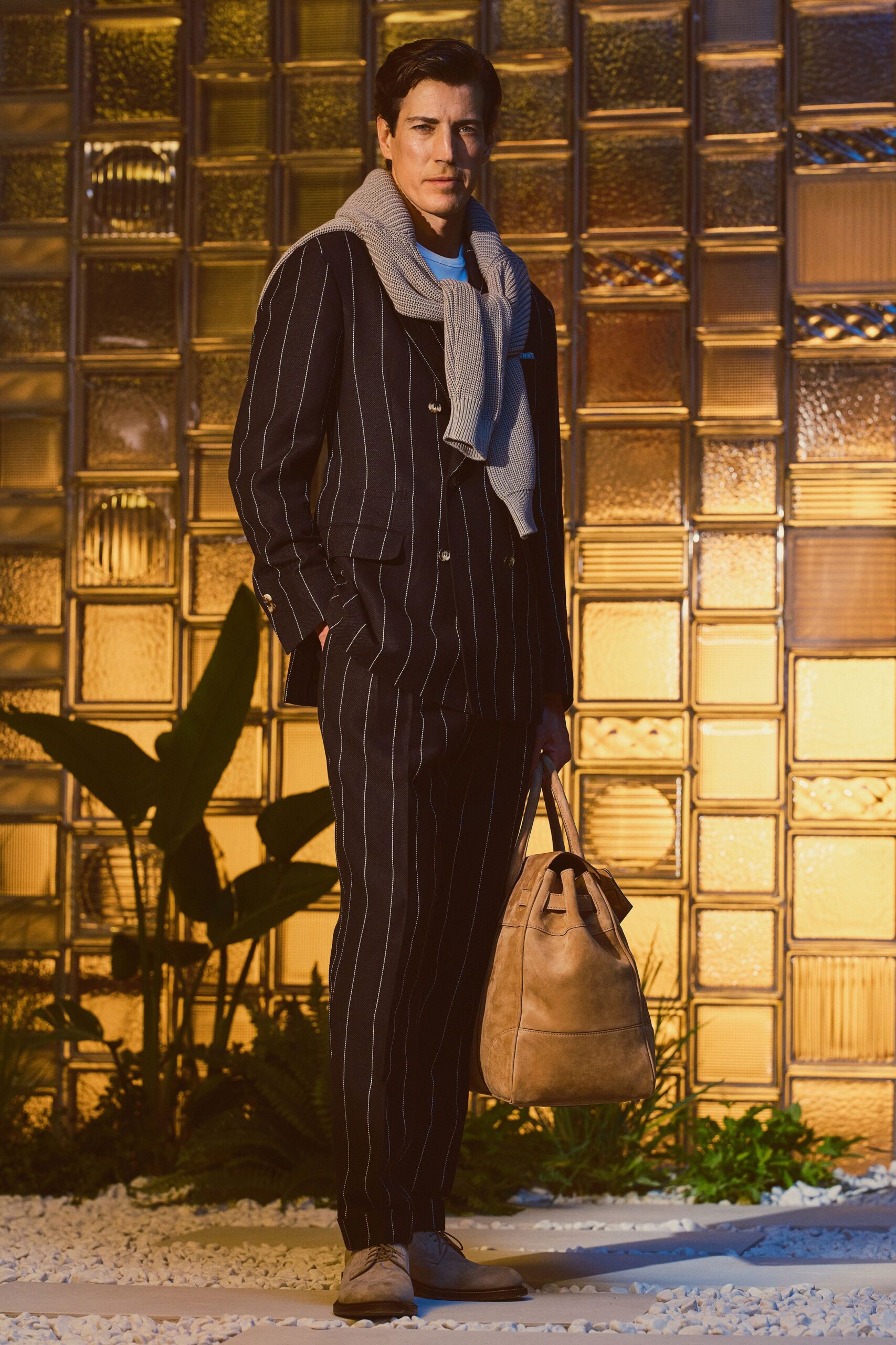 striped tailored suit with sweater