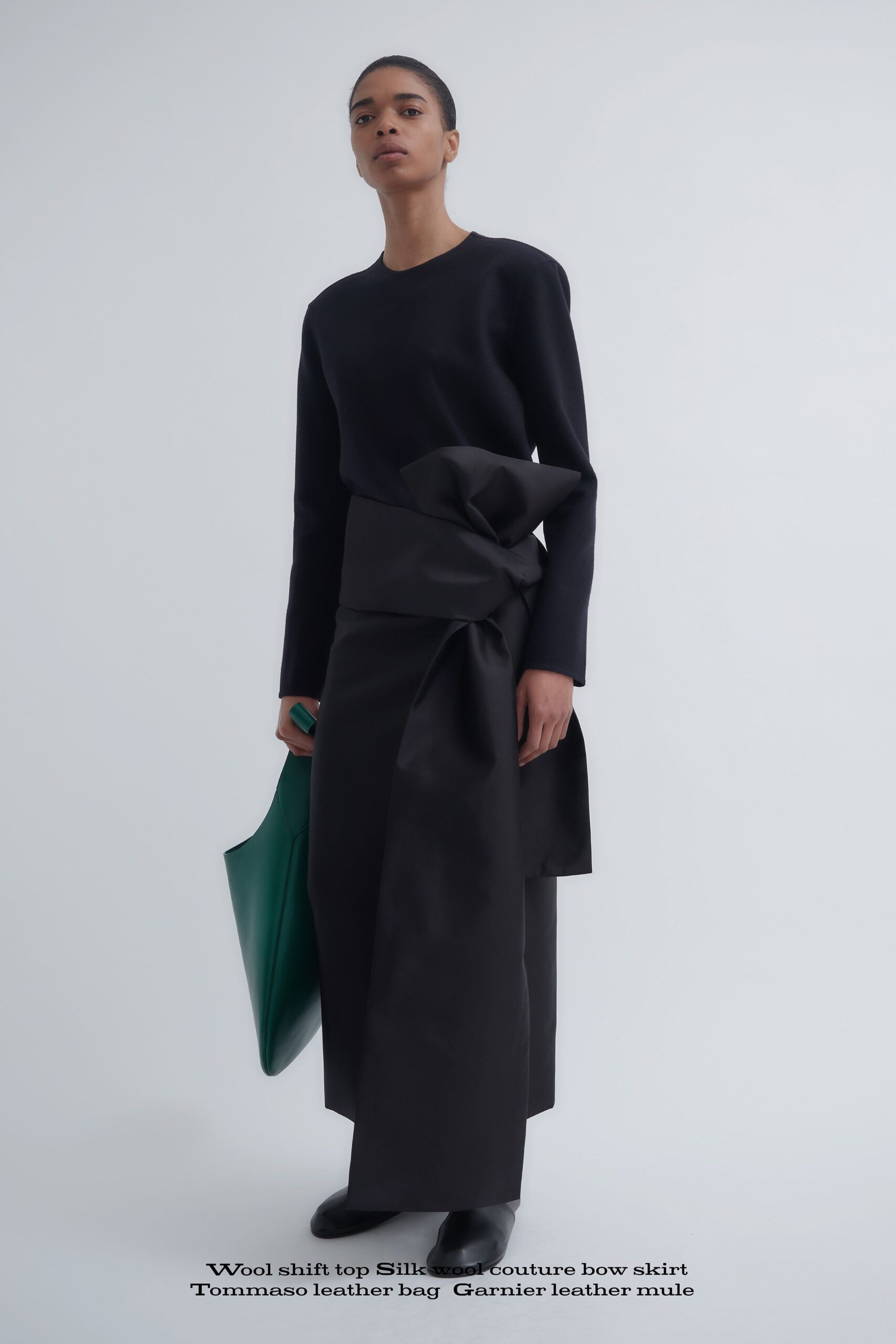 black silk fitted tiered maxi skirt