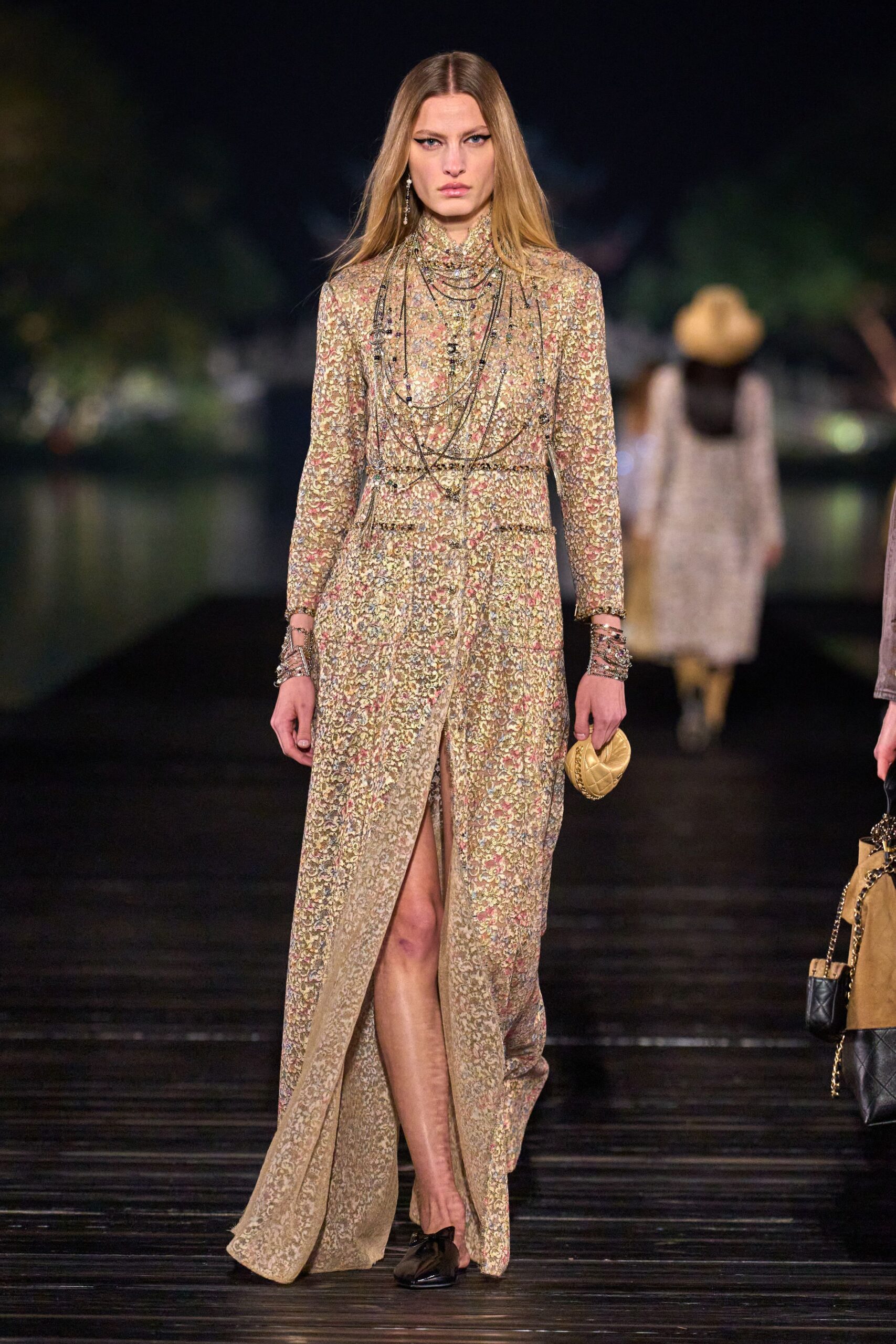 gold floral embroidered gown