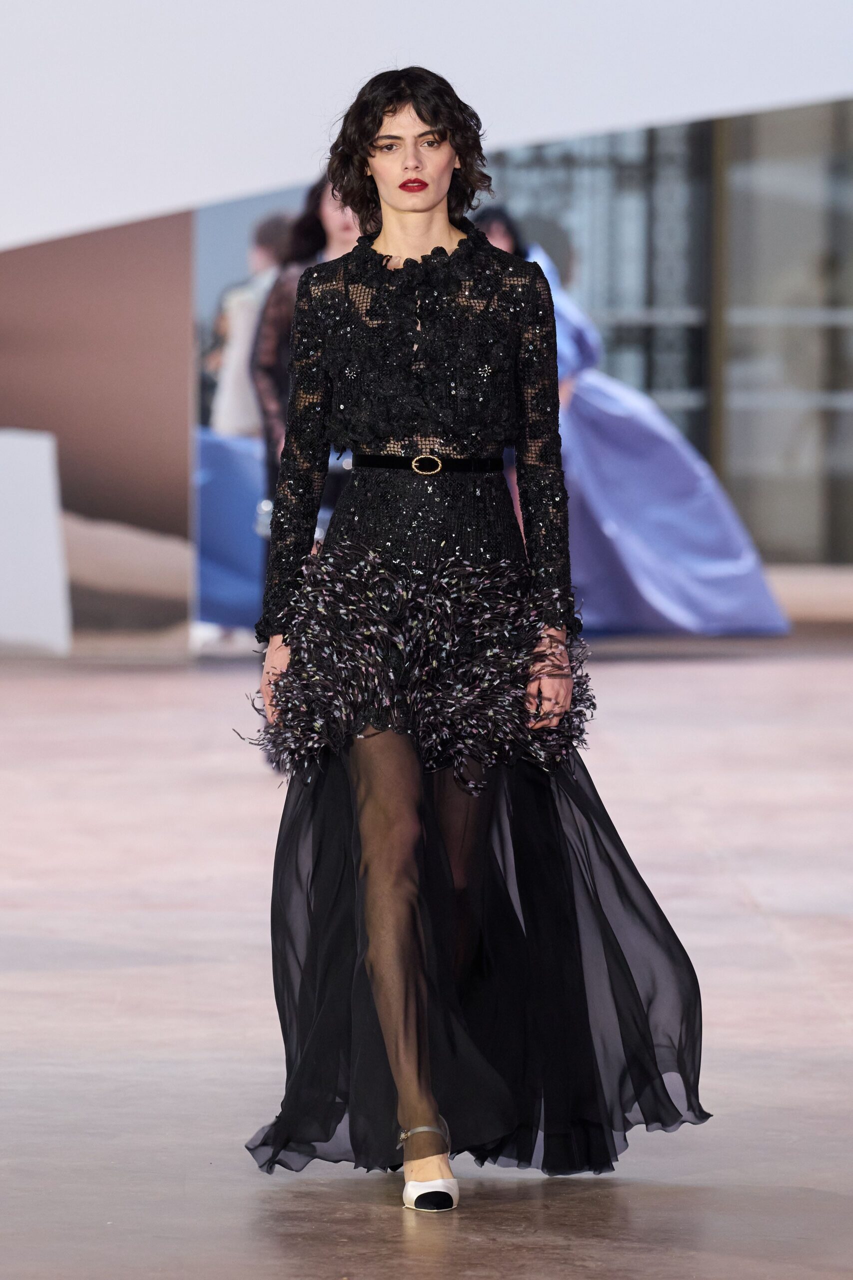 black silk long-sleeve gown