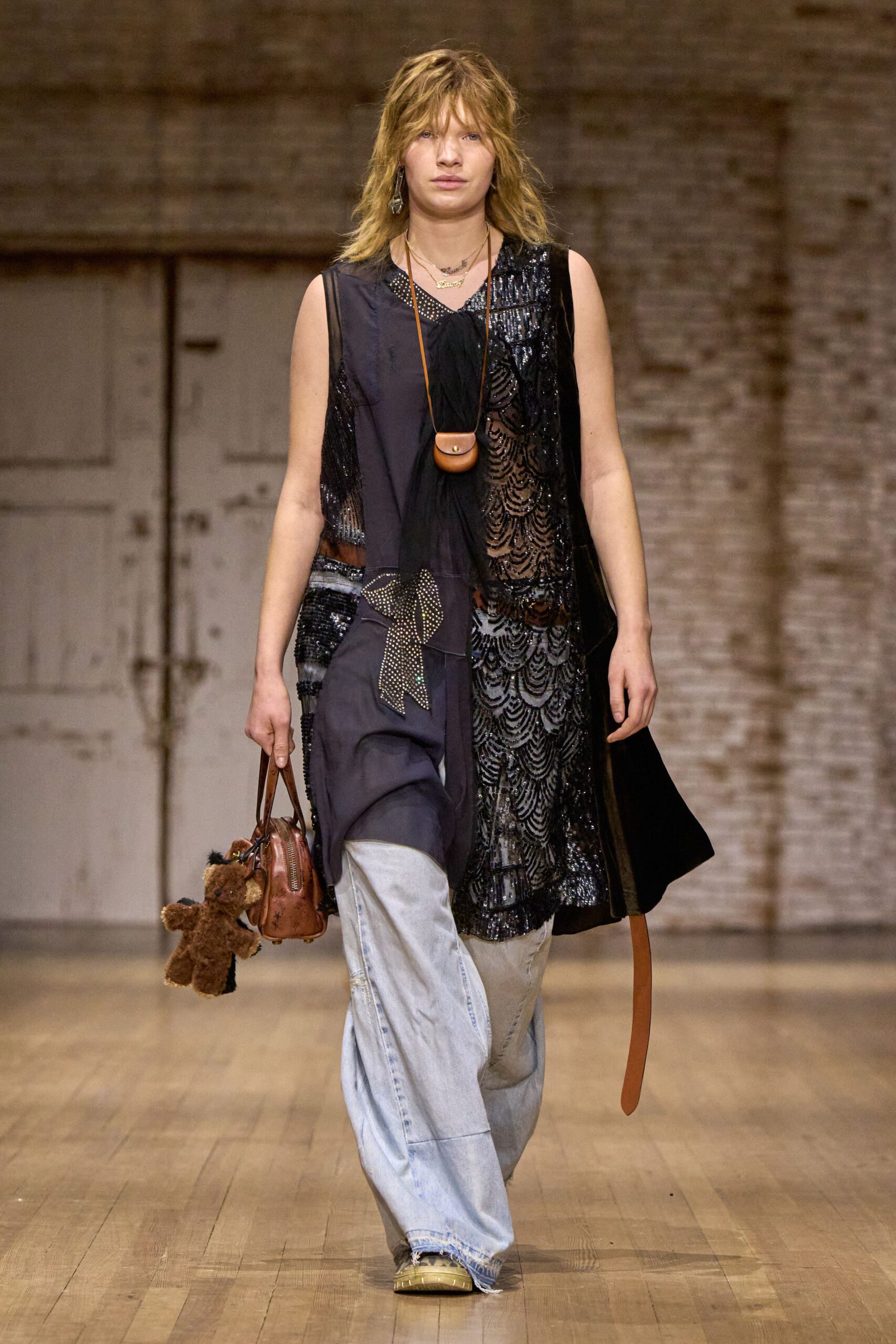 black silk sleeveless v-neck relaxed layered embroidered top