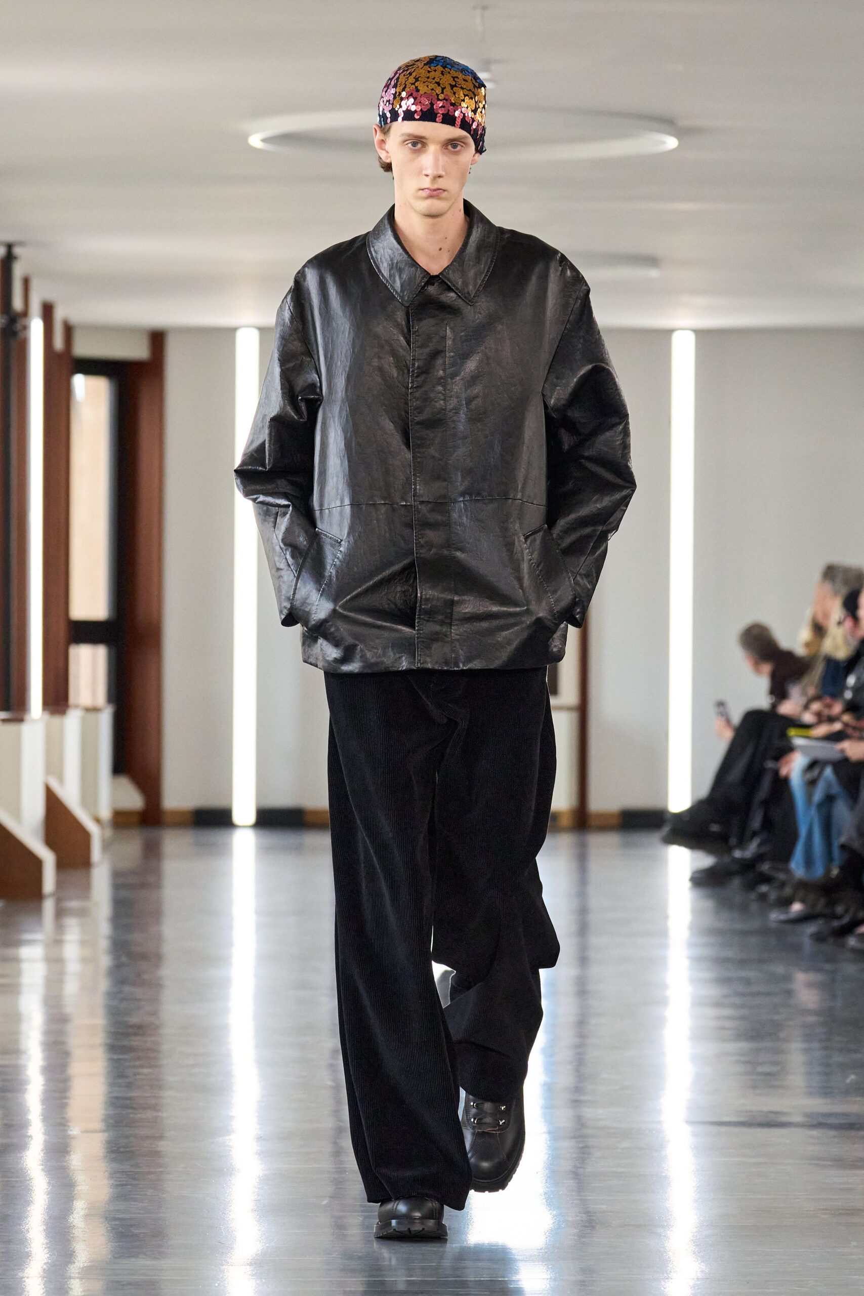 black leather jacket and pants