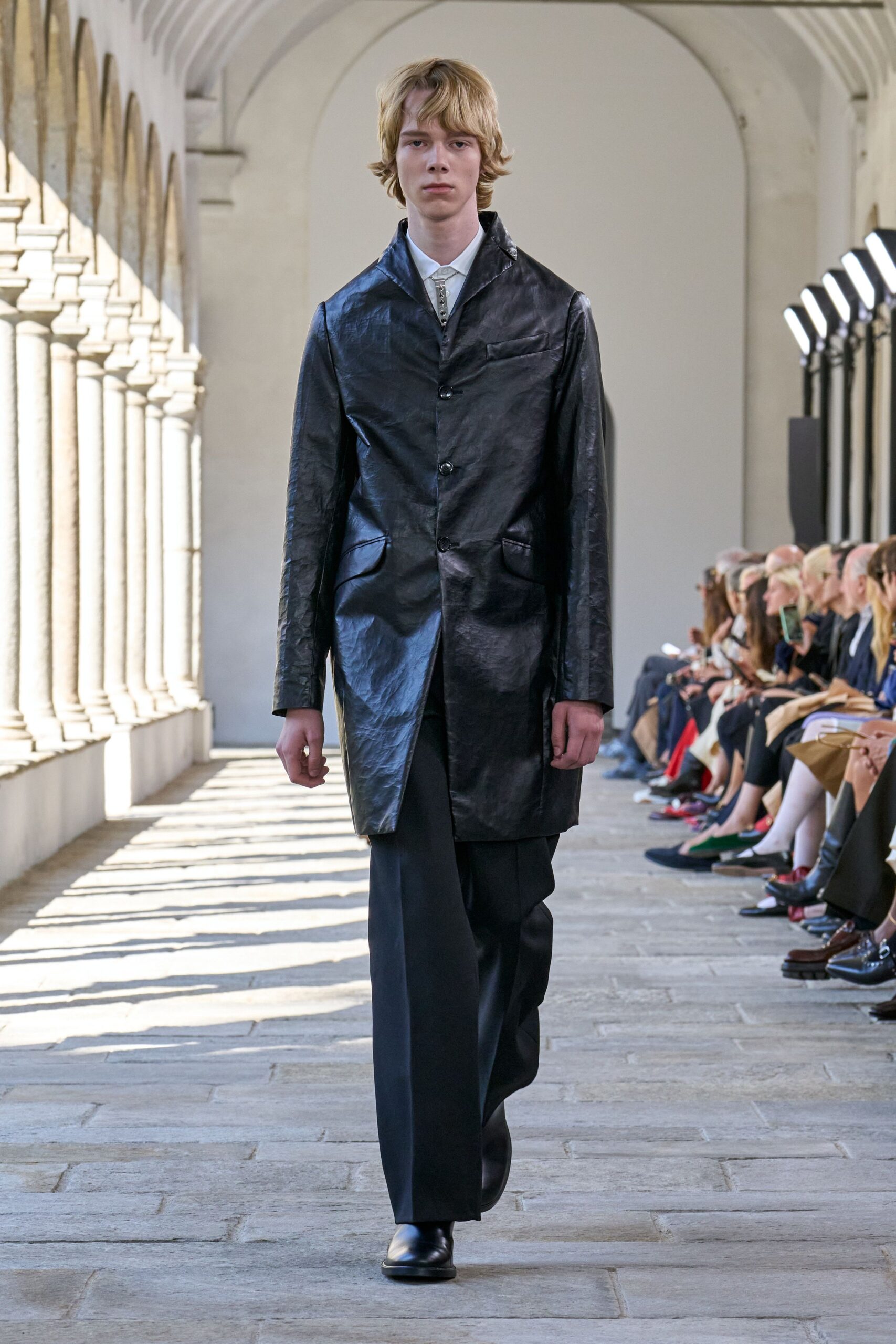 black leather coat and pants