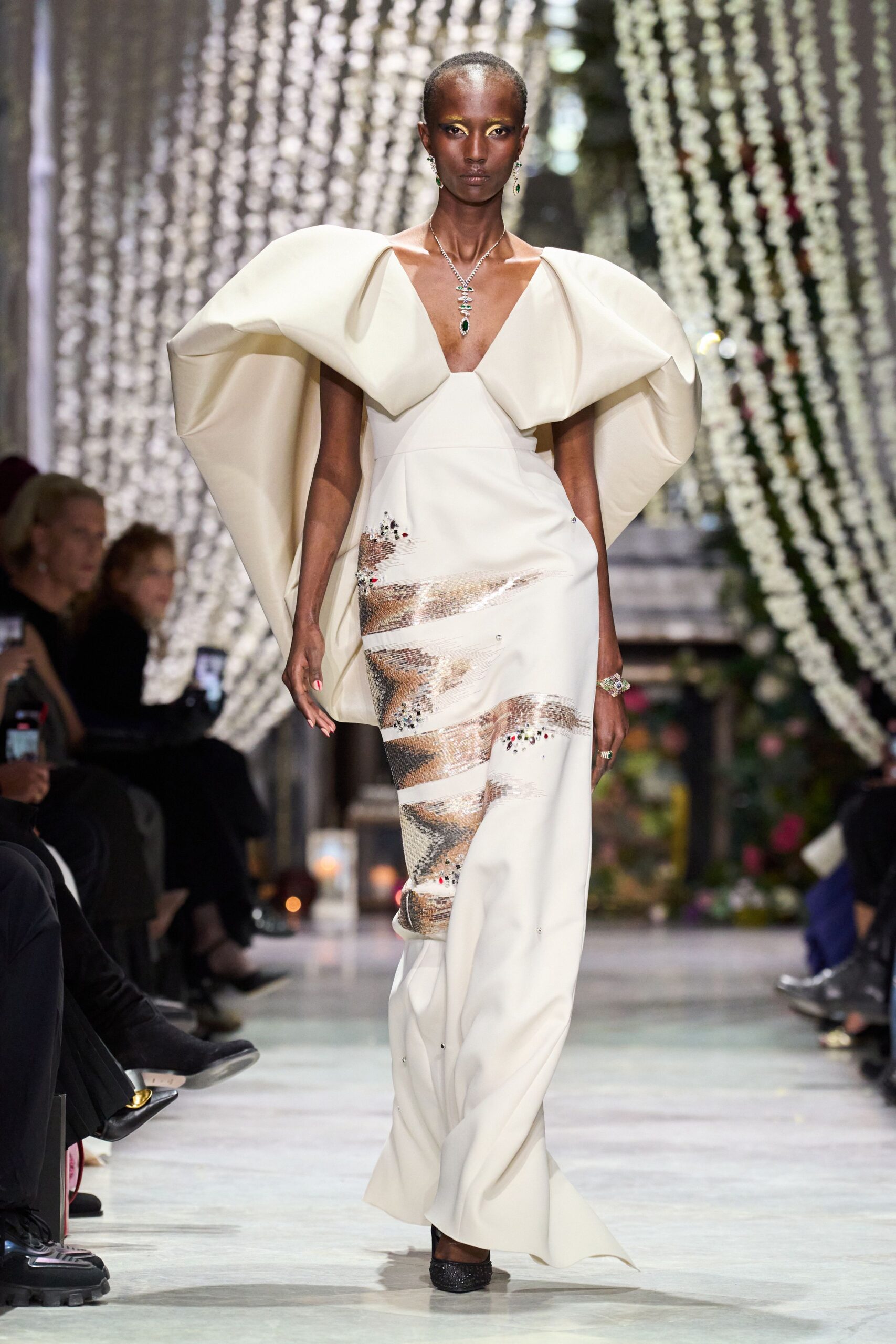 white silk sleeveless gown
