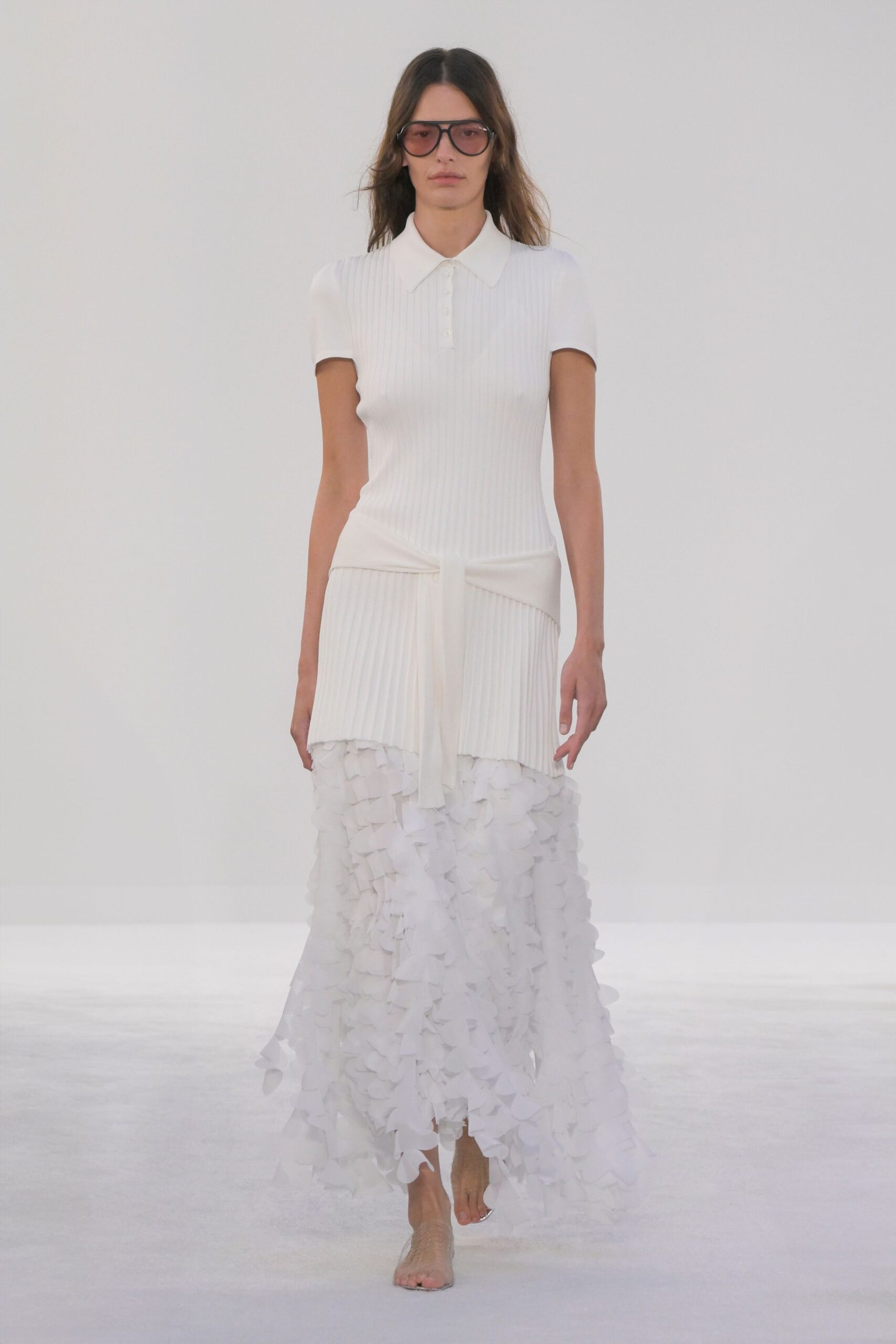 white pleated maxi dress