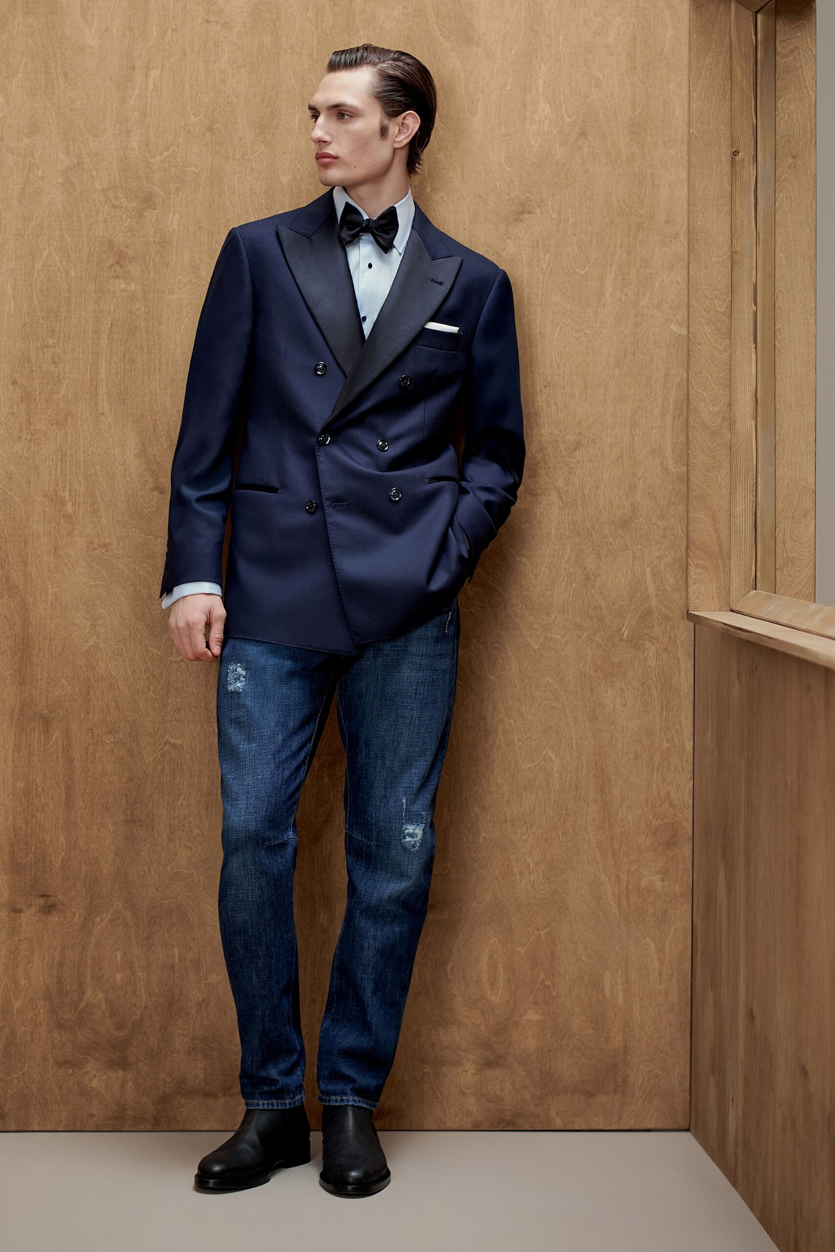 blue wool long-sleeve collared tailored blazer