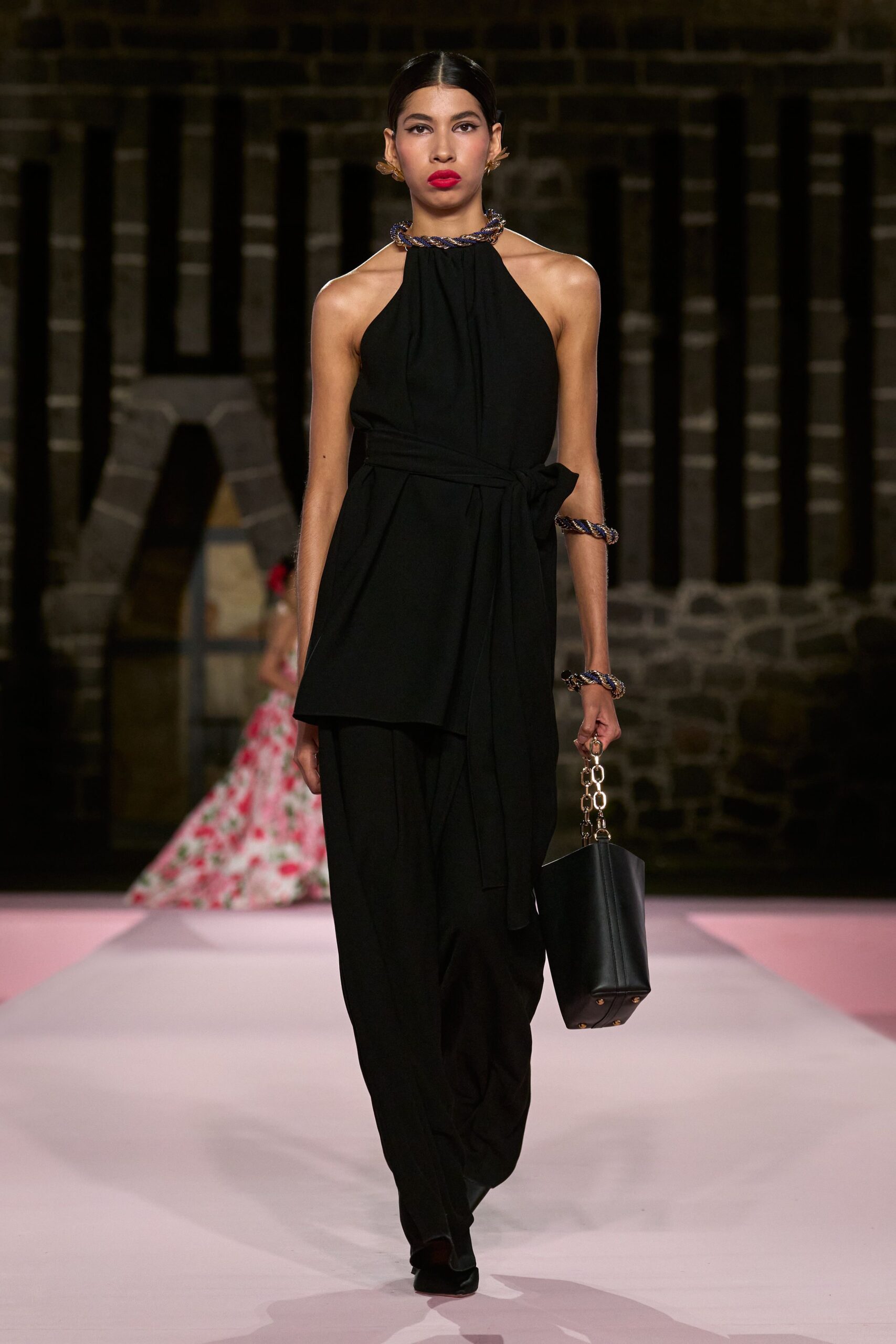 black silk halter jumpsuit