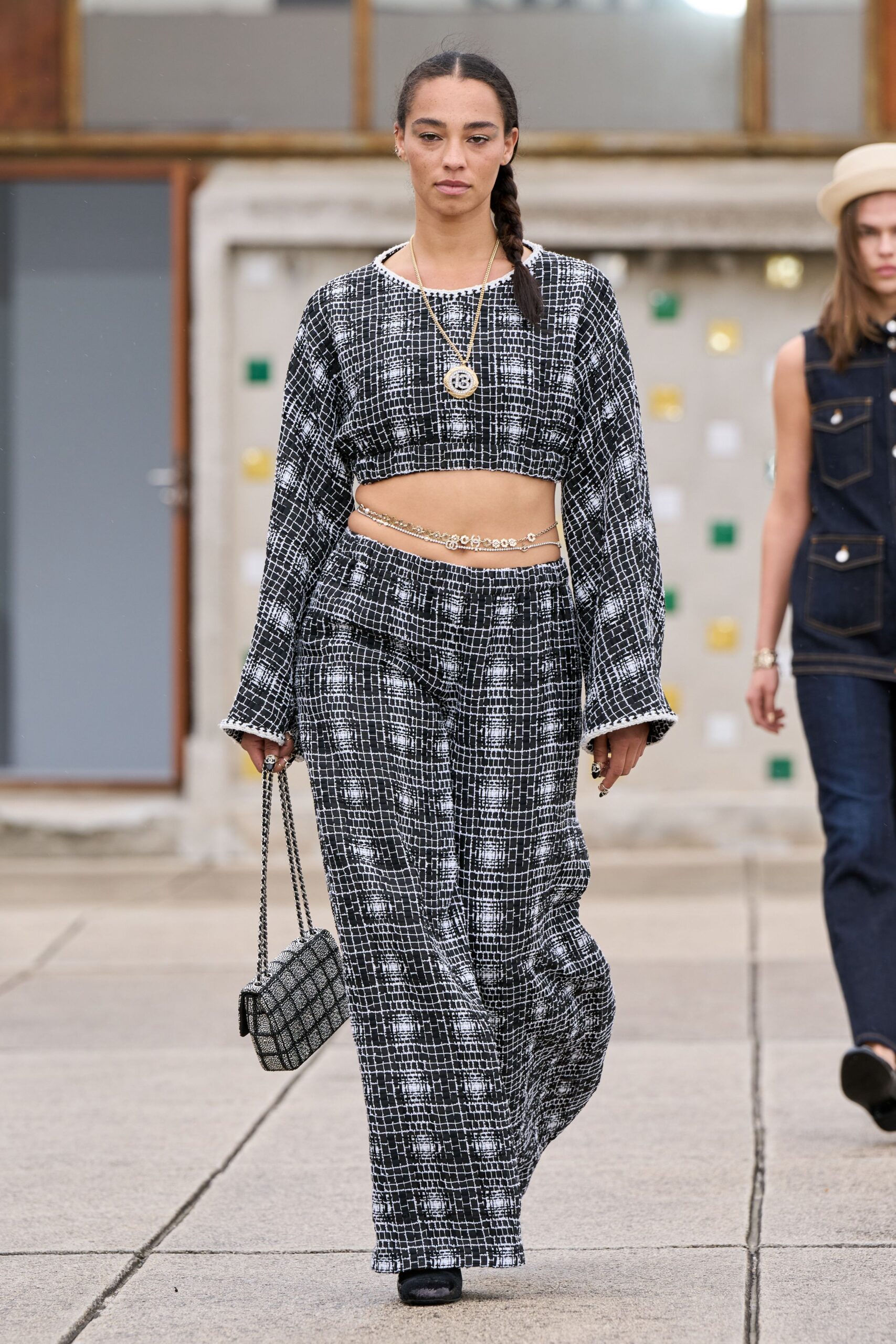 black and white checked top and pants