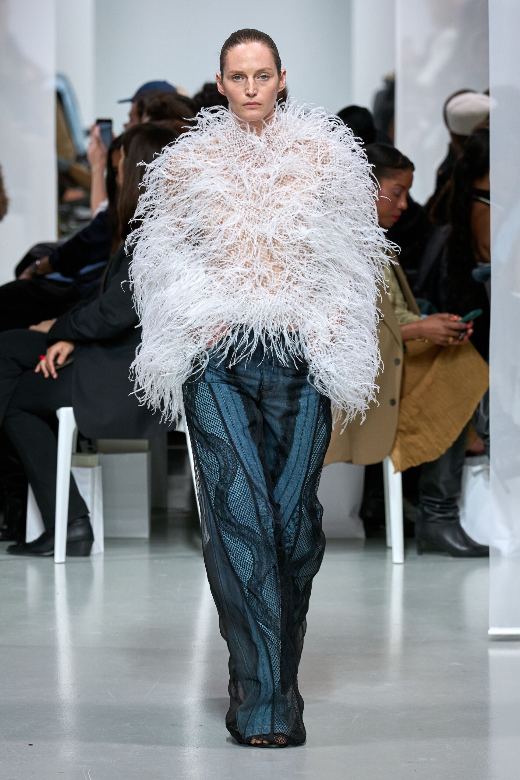 blue mesh fitted wide-leg pants