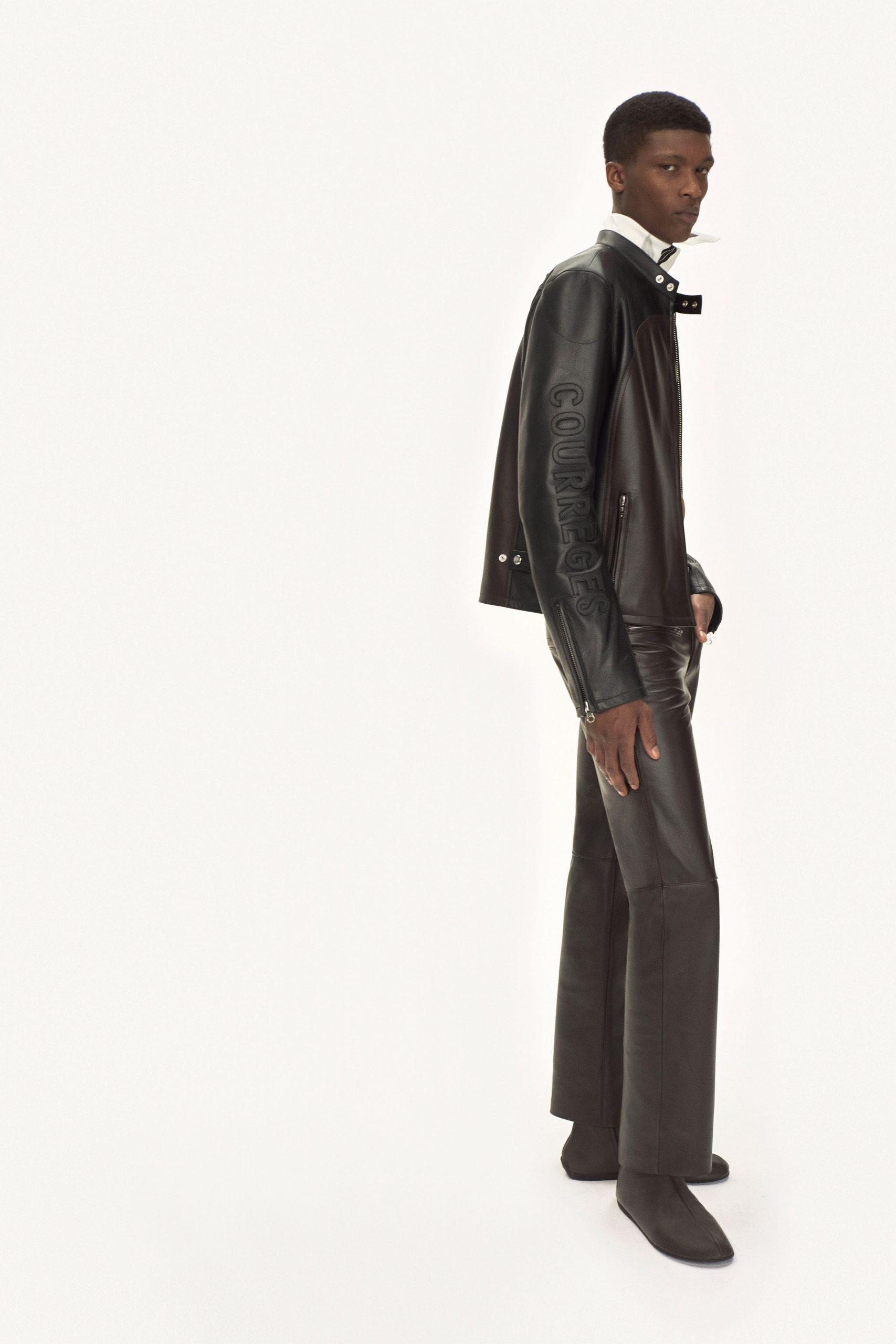 black leather jacket and pants