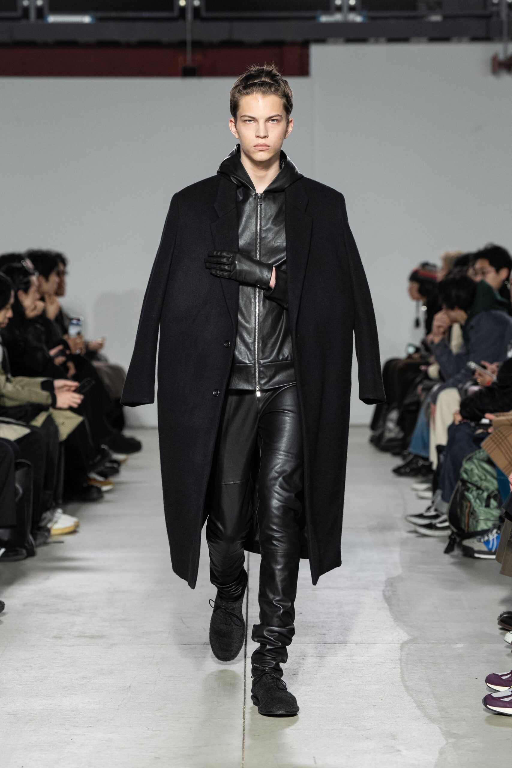 black wool coat with hoodie