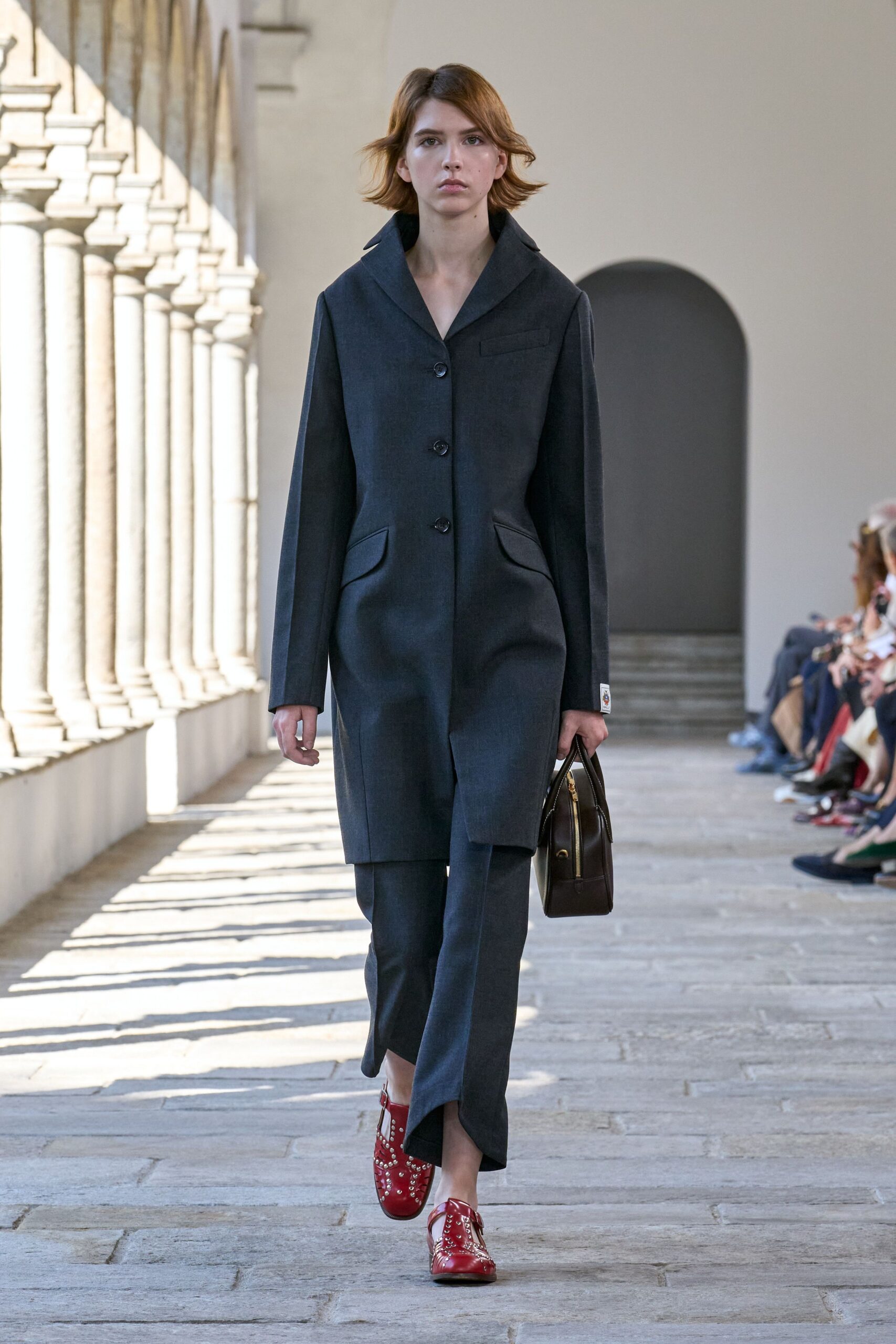 gray wool coat with relaxed fit