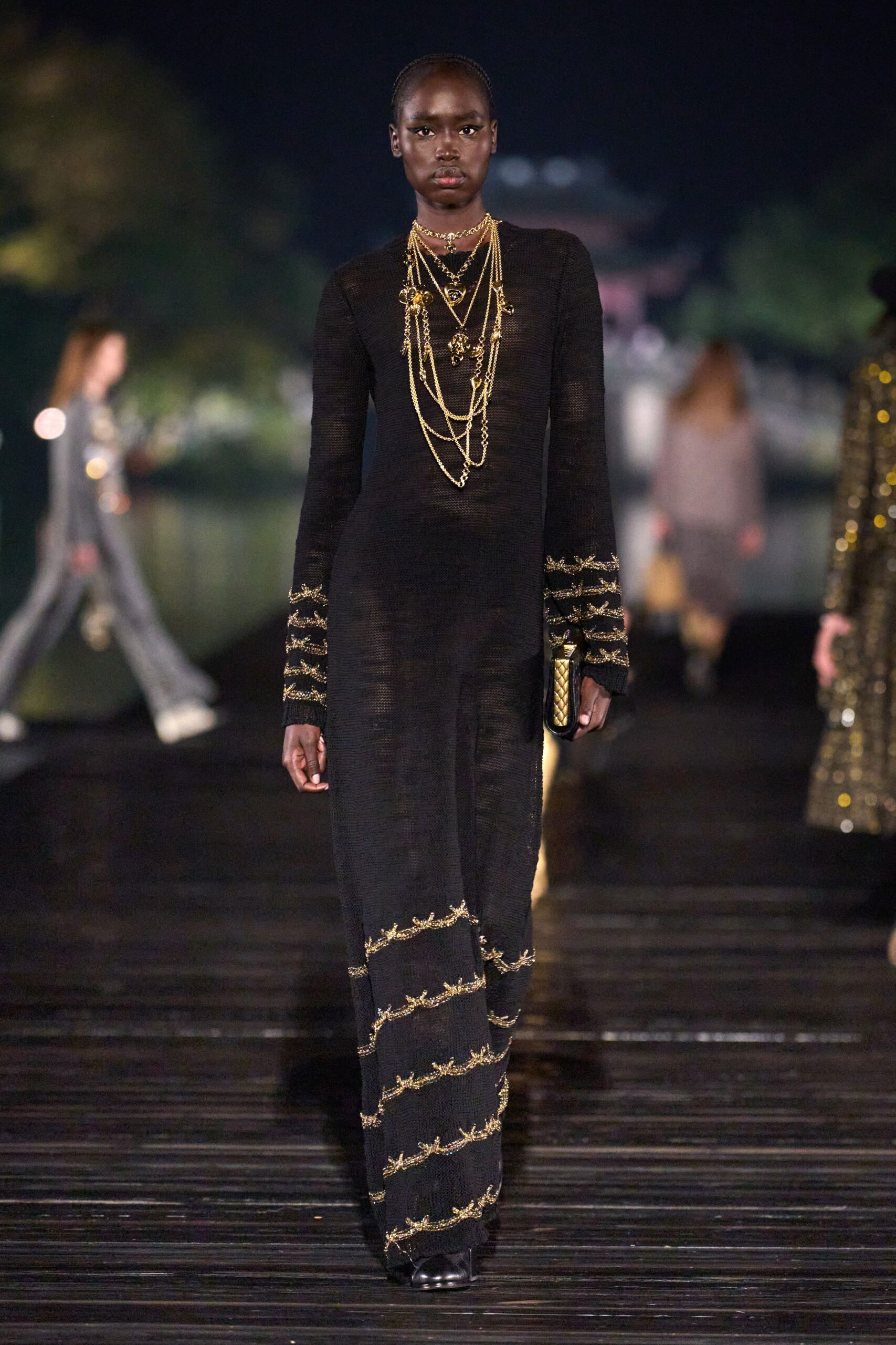 black silk fitted gown