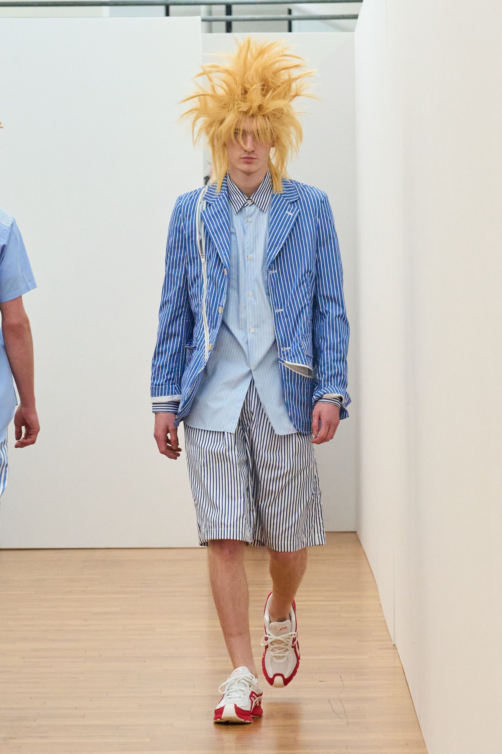 striped blue blazer and shorts