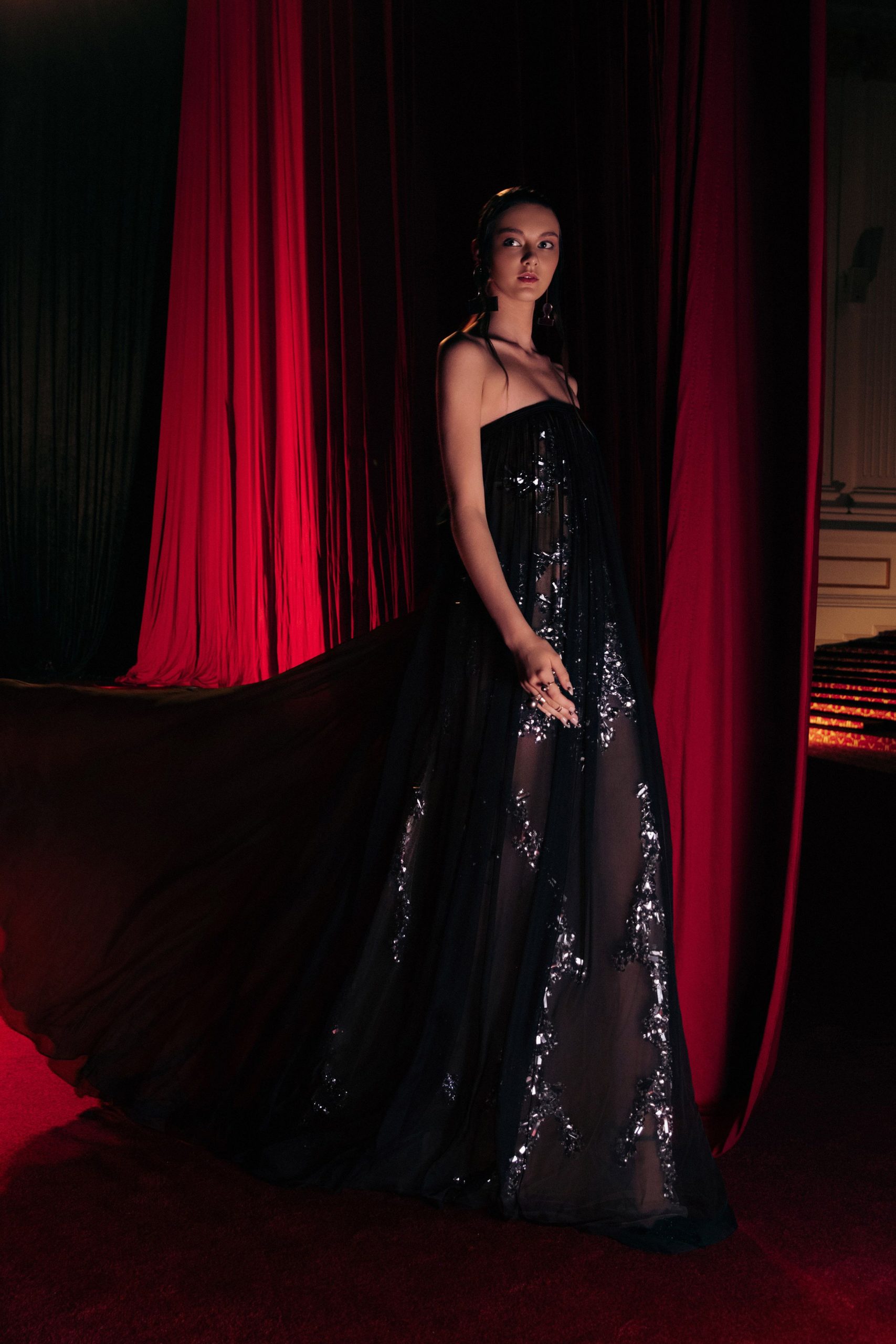 black silk sleeveless gown