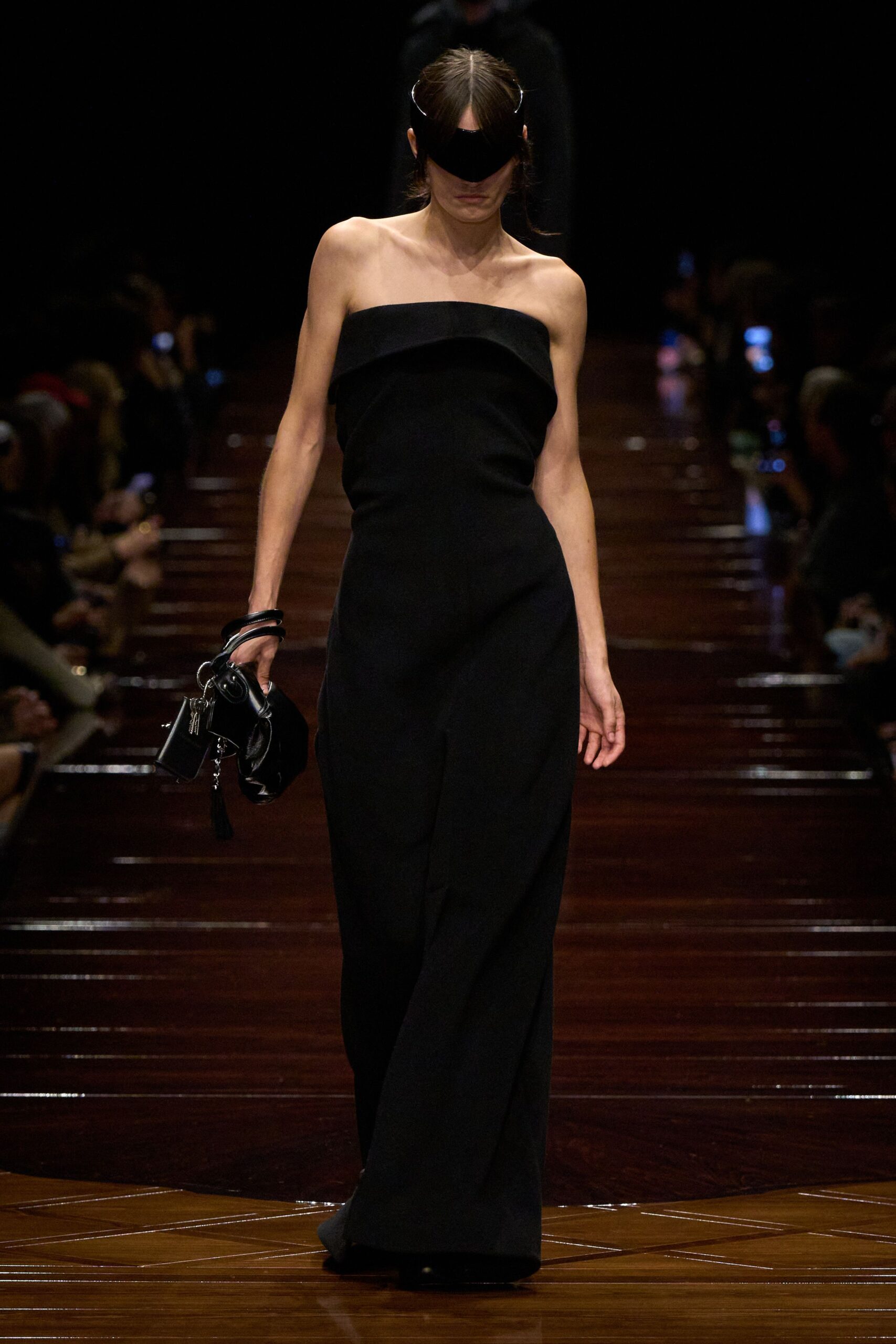 black strapless jumpsuit with accessories