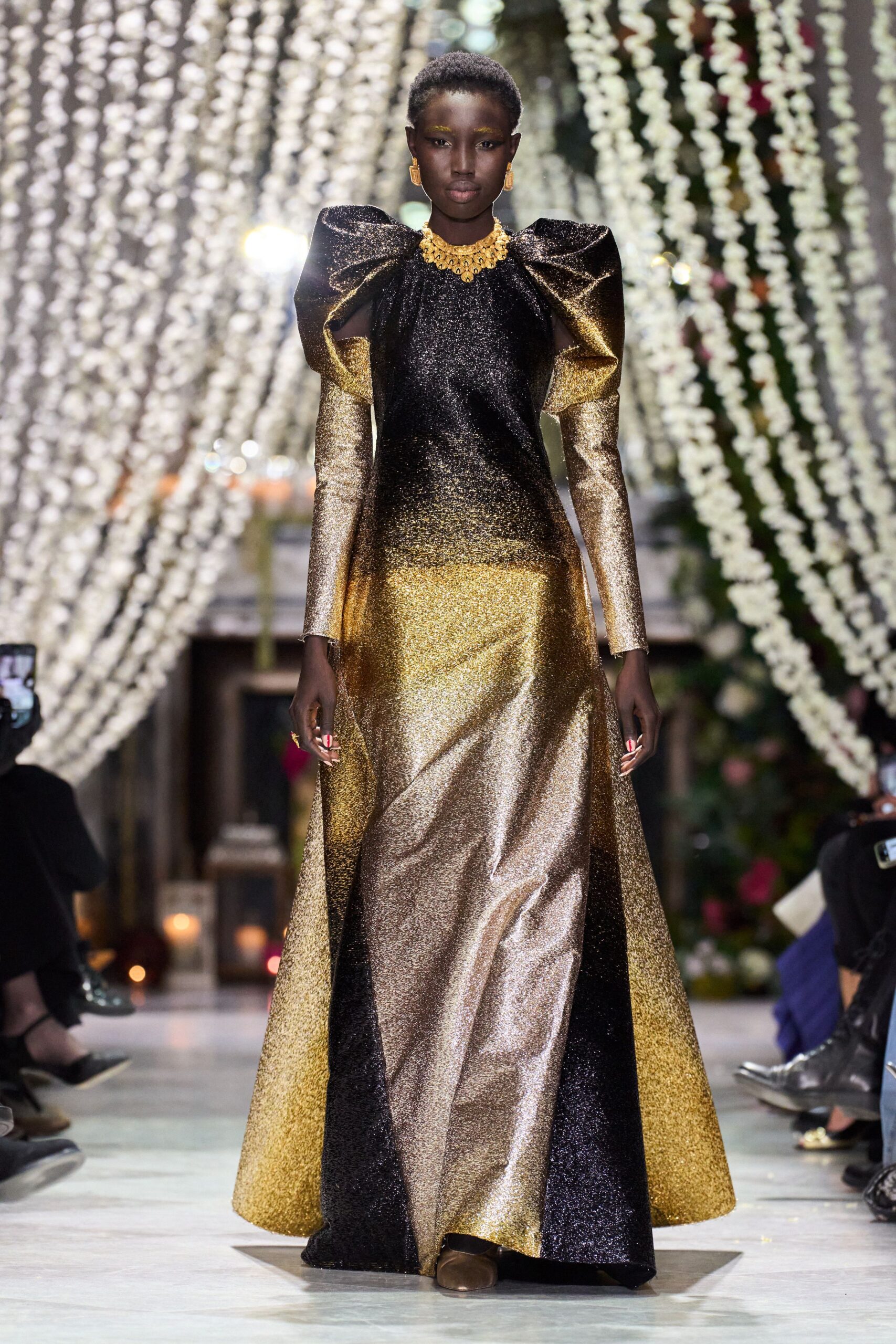 black and gold shiny gown