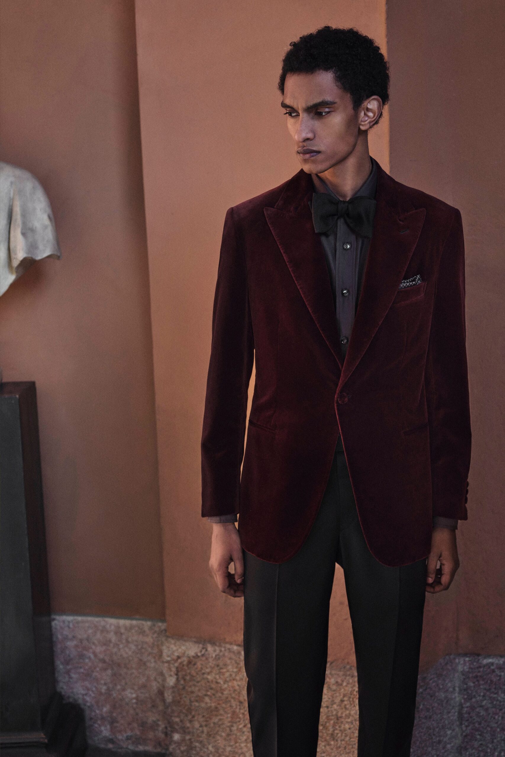 maroon velvet tailored blazer