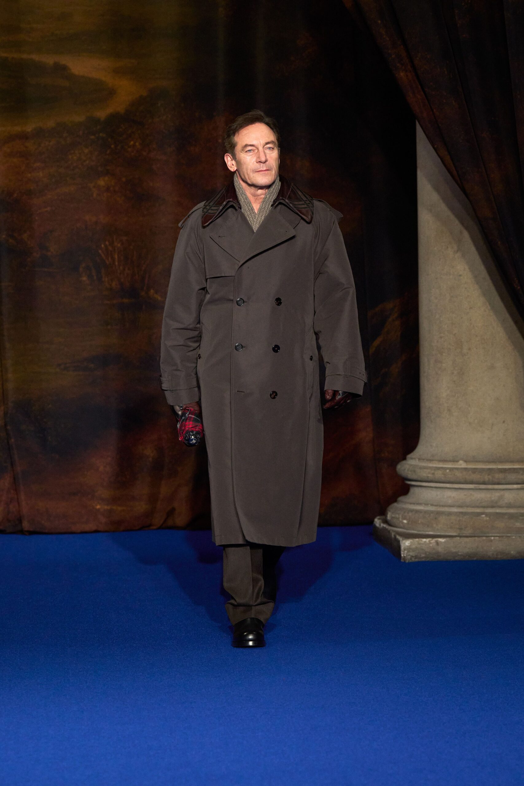 brown wool coat with tailored pants