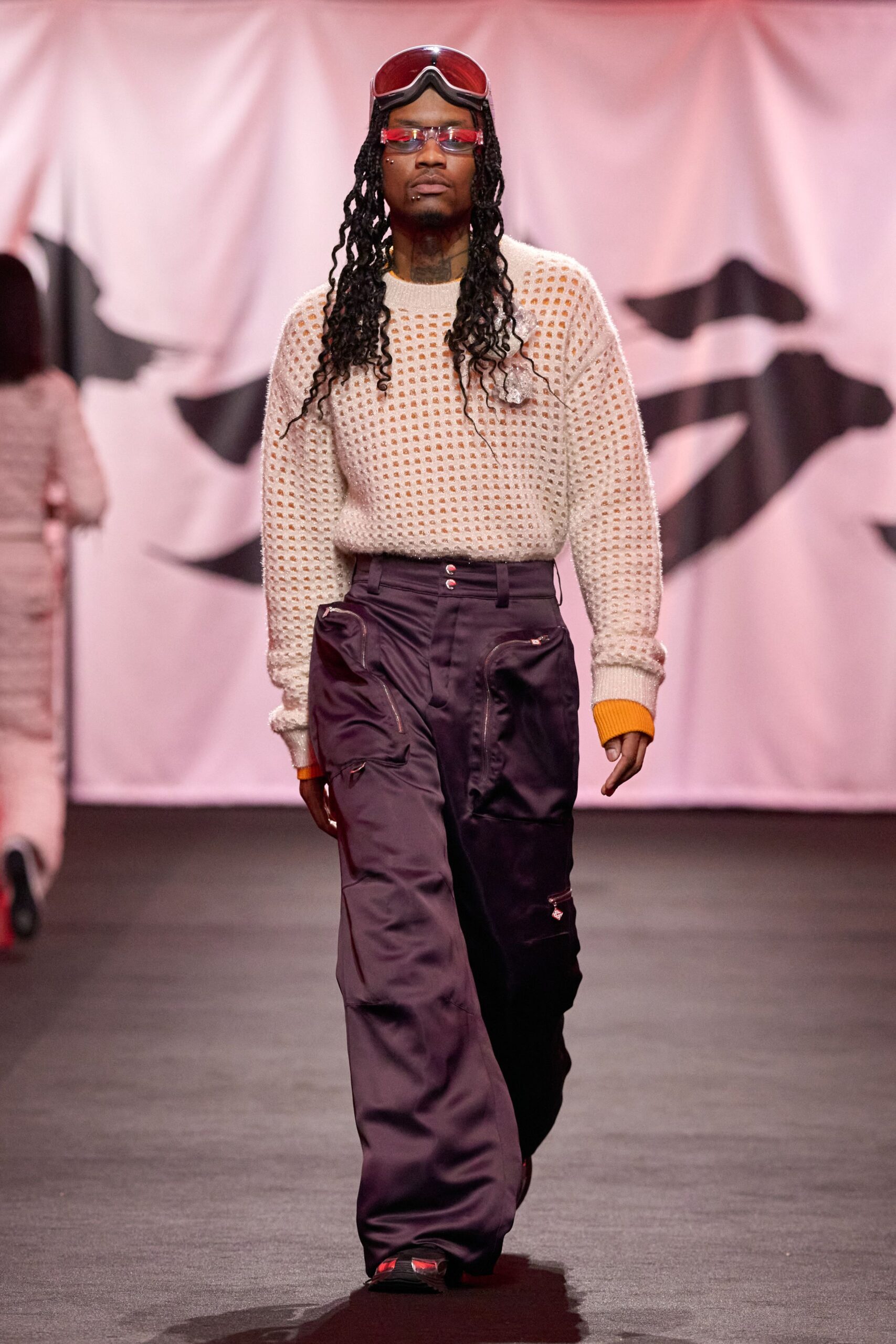 white knit long-sleeve collared relaxed textured sweater