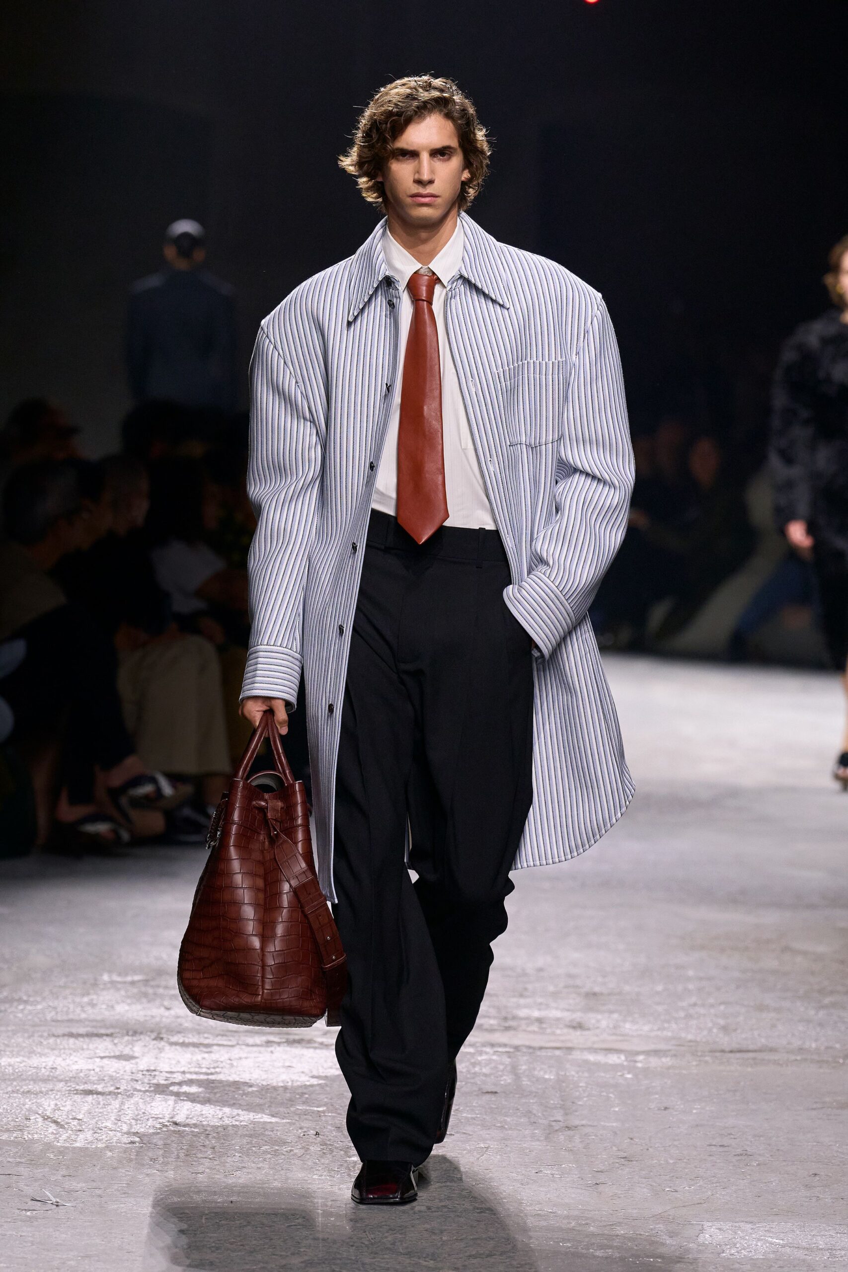 oversized striped jacket with tailored pants