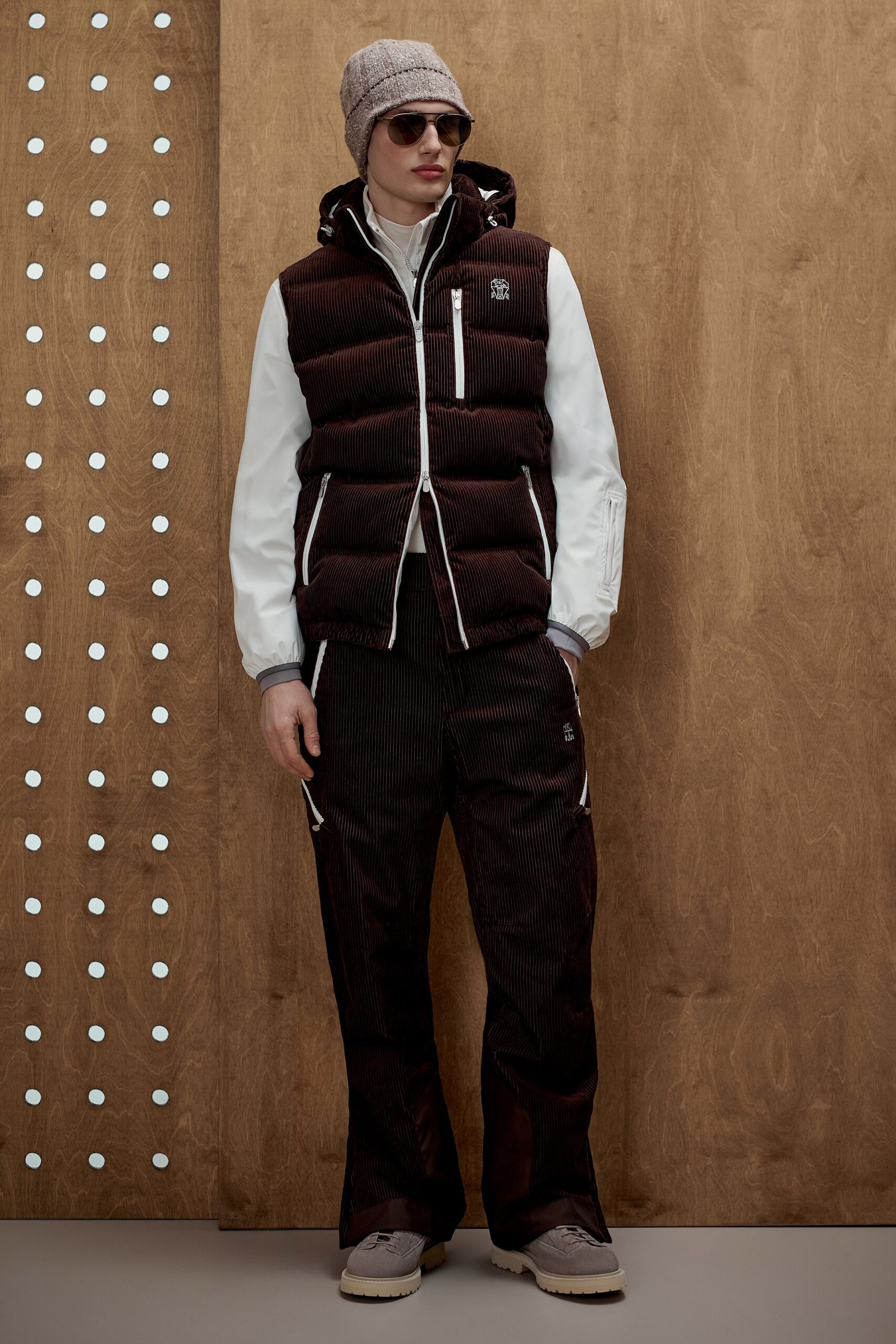 brown jersey sleeveless fitted zippered vest