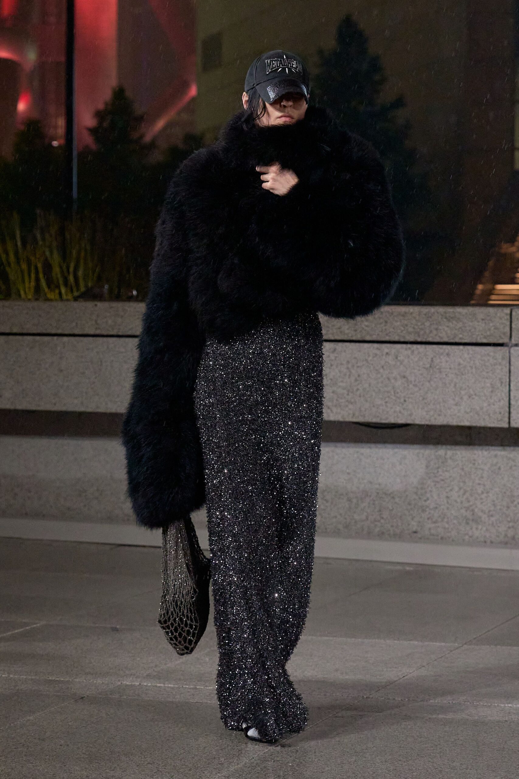 black faux-fur long-sleeve oversized top