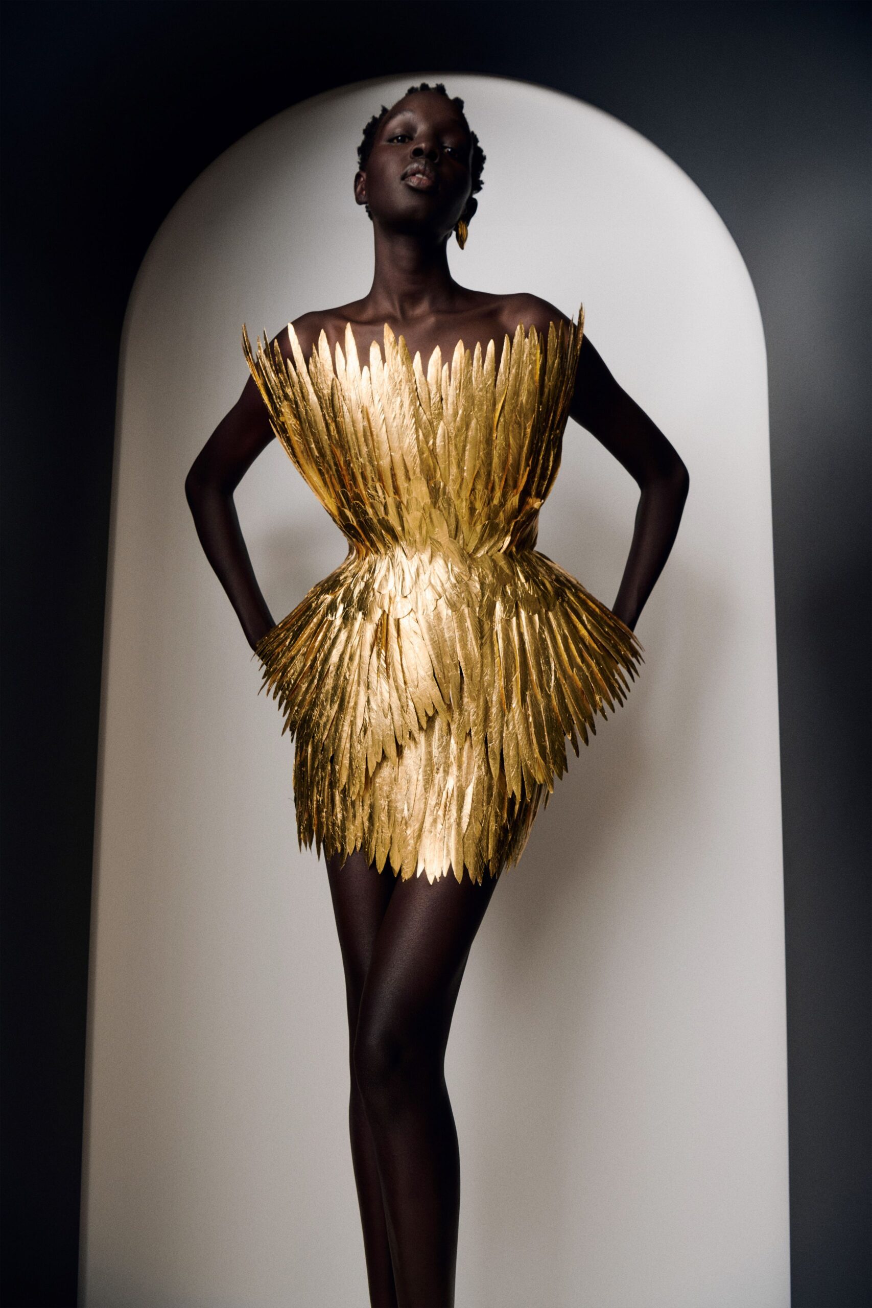 gold metallic strapless dress