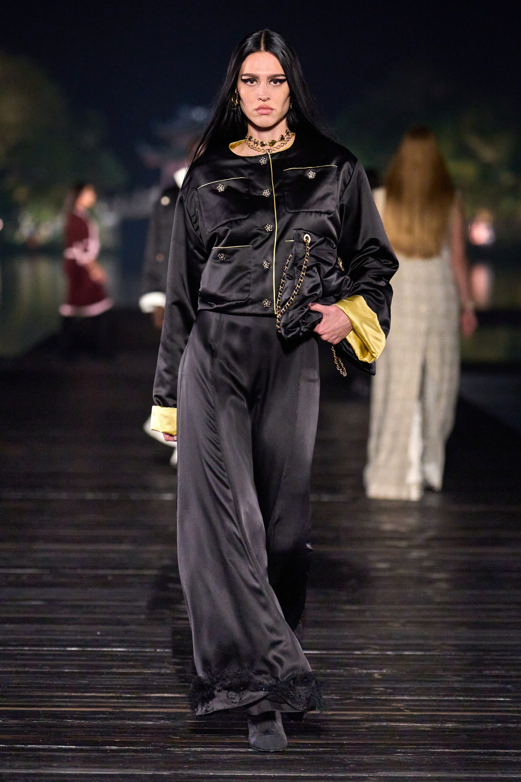 black silk jacket and pants