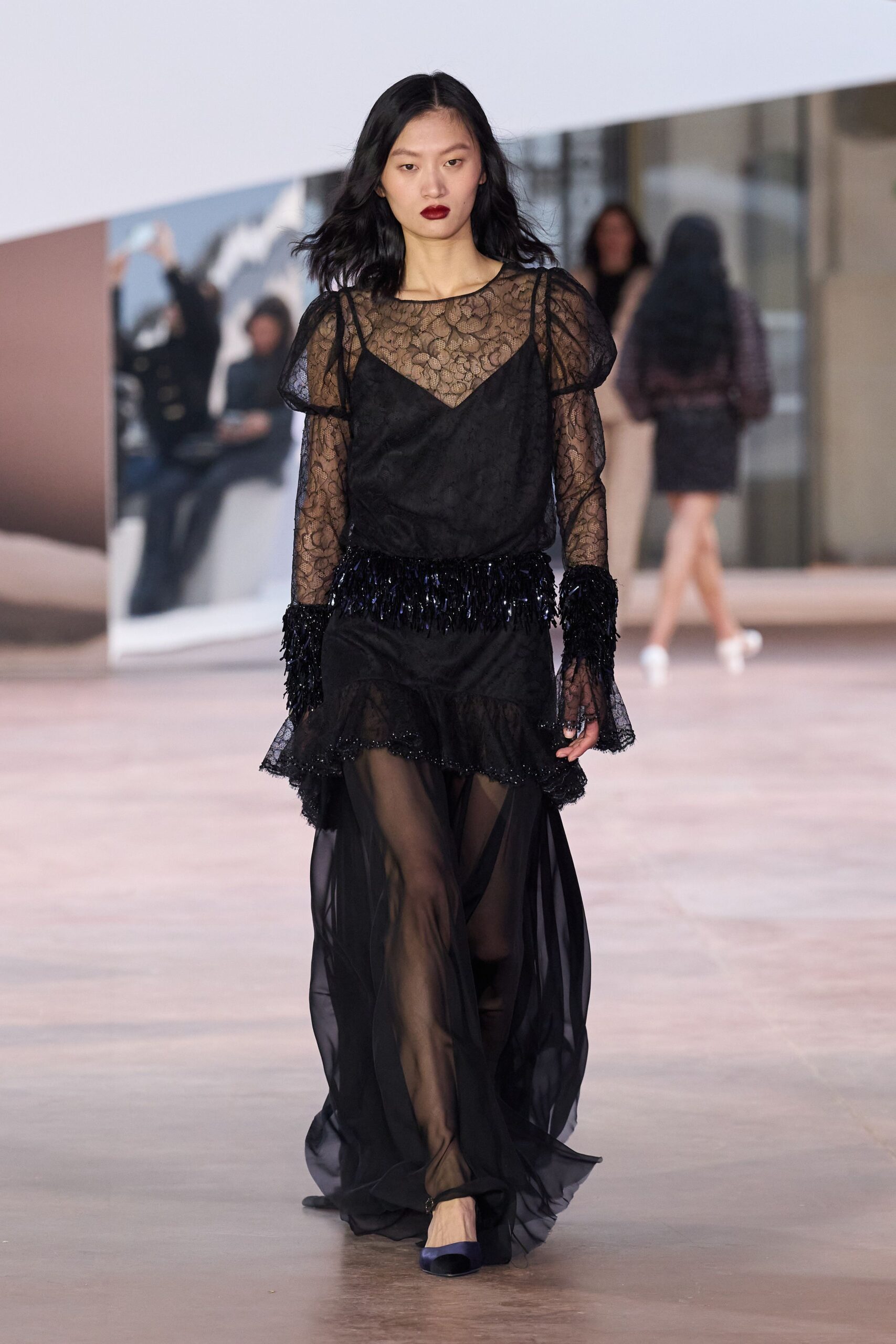 black lace midi dress