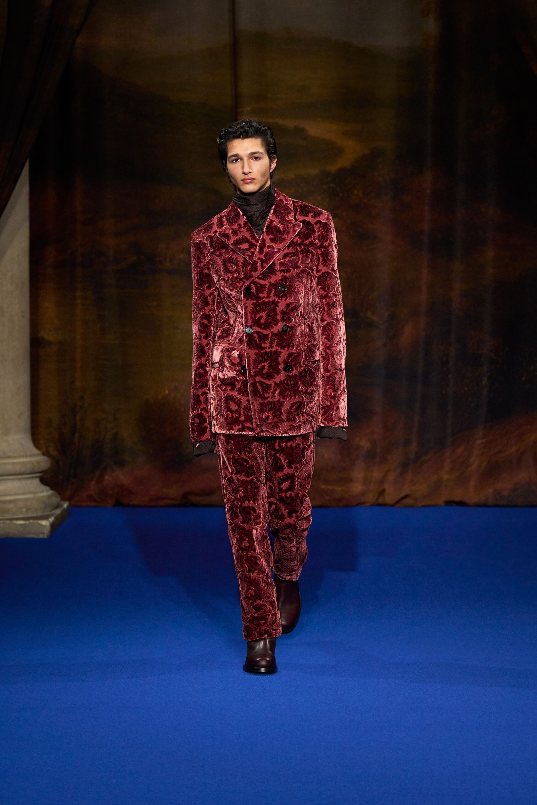 red velvet tailored suit