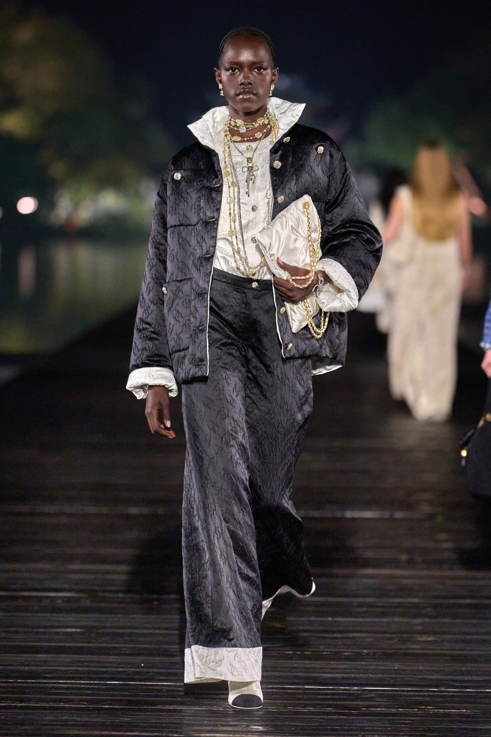black silk relaxed jacket with white shirt