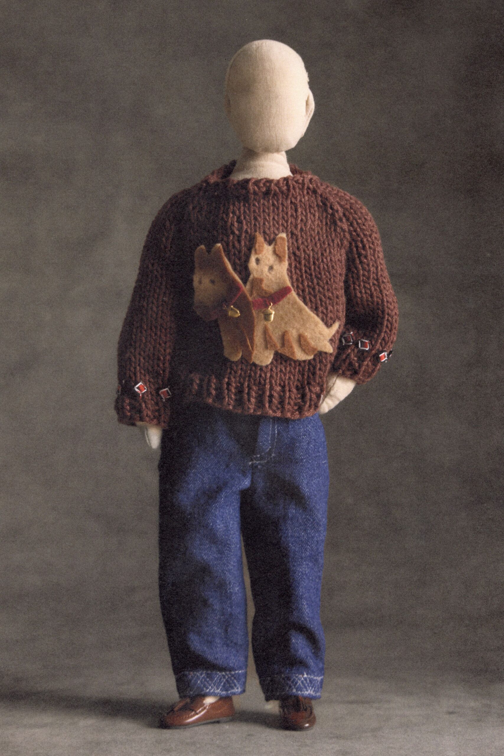 brown knit long-sleeve high-neck oversized printed textured sweater