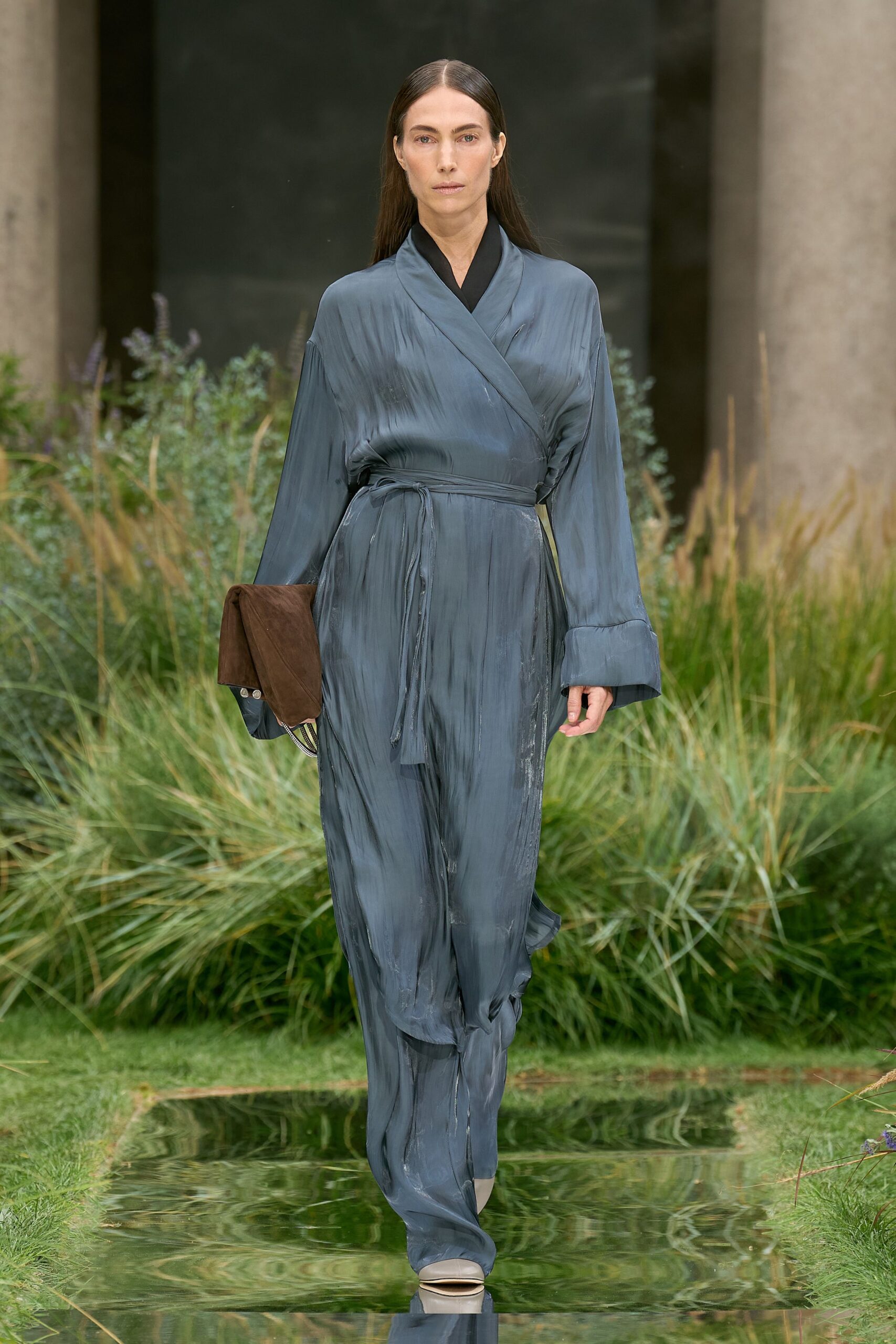 blue silk relaxed wrap dress