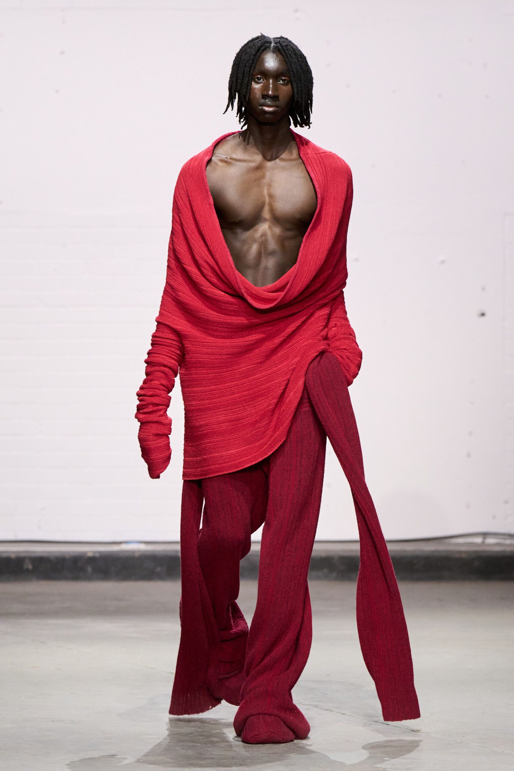 red knit relaxed wide-leg pants