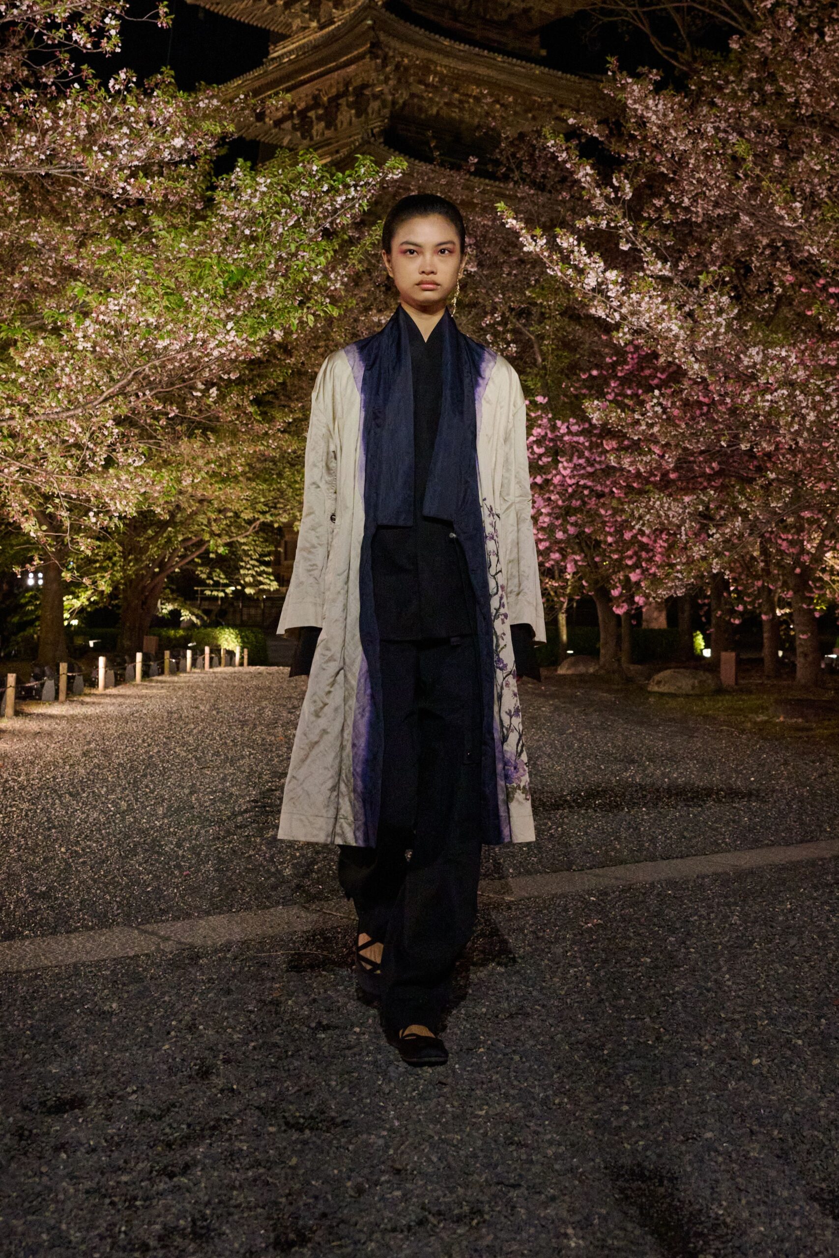 beige silk long-sleeve collared relaxed draped coat