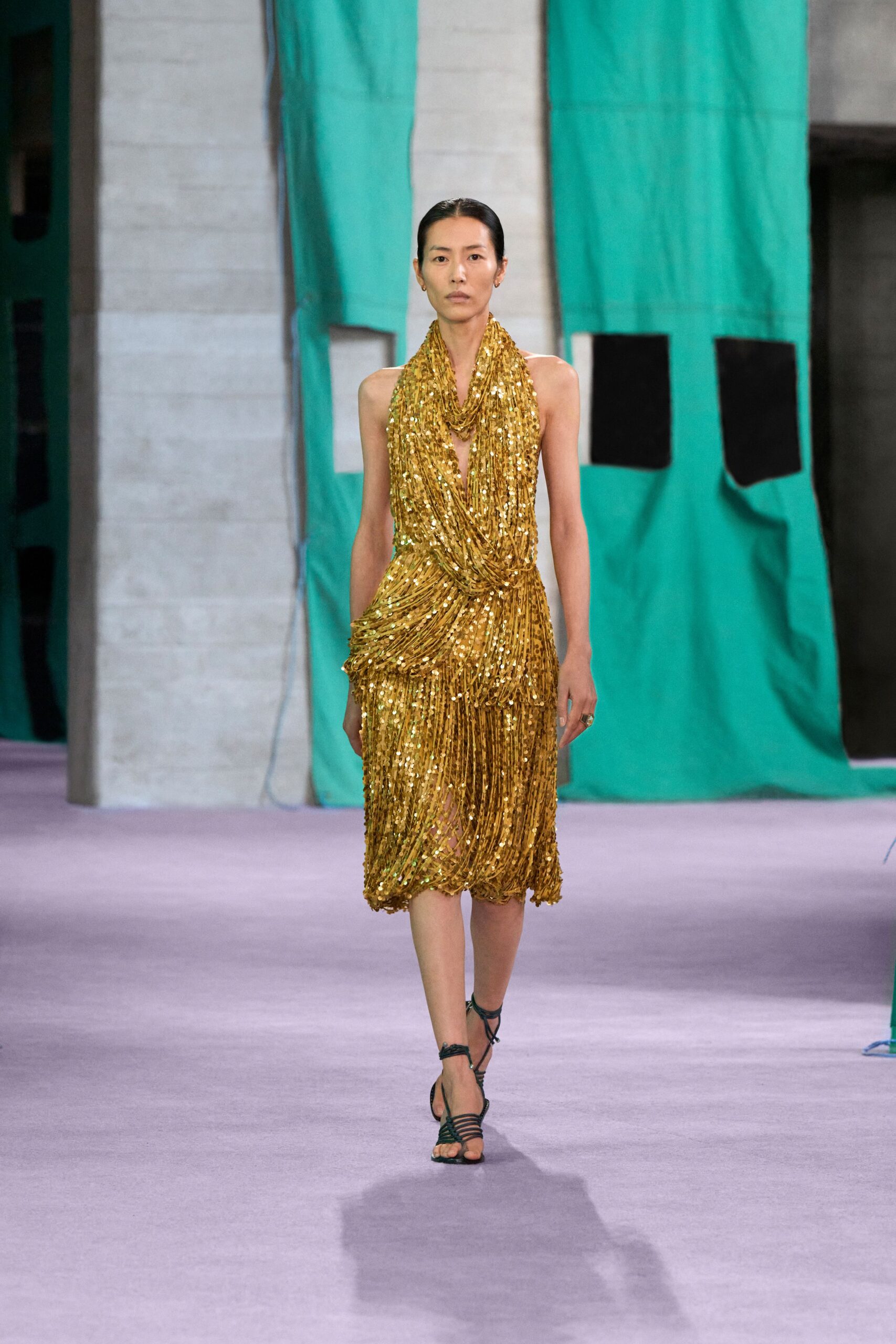 gold sequined midi dress