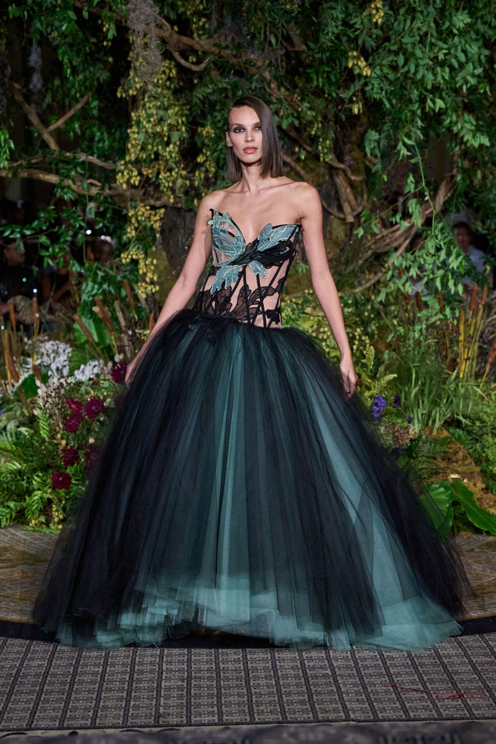 black teal strapless gown