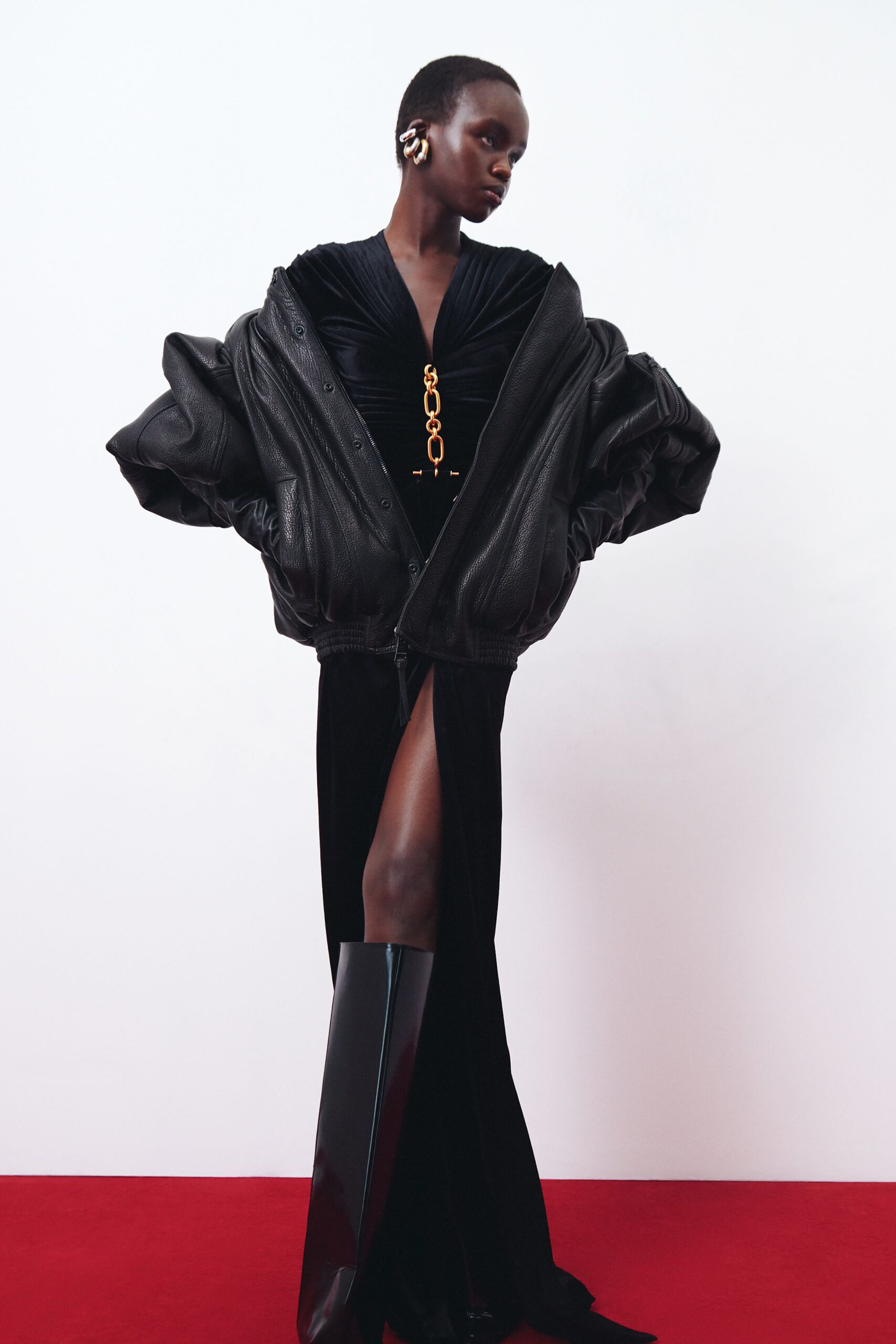 black vinyl structured straight-leg shiny maxi boots