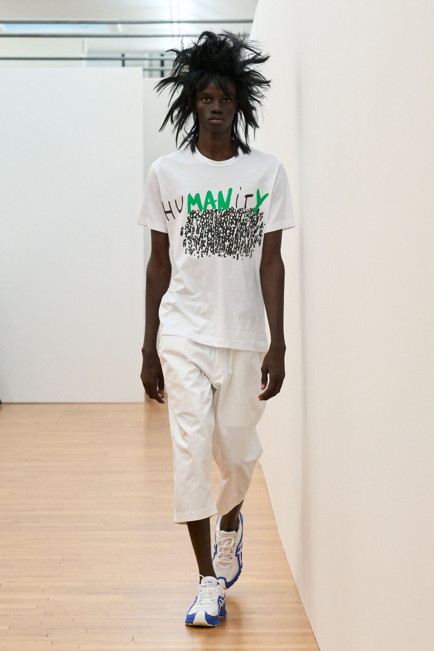 white printed t-shirt with cropped pants