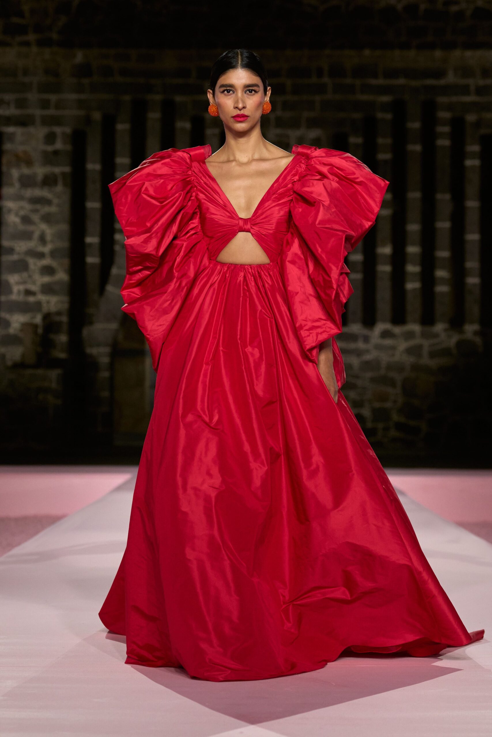 red silk sleeveless gown