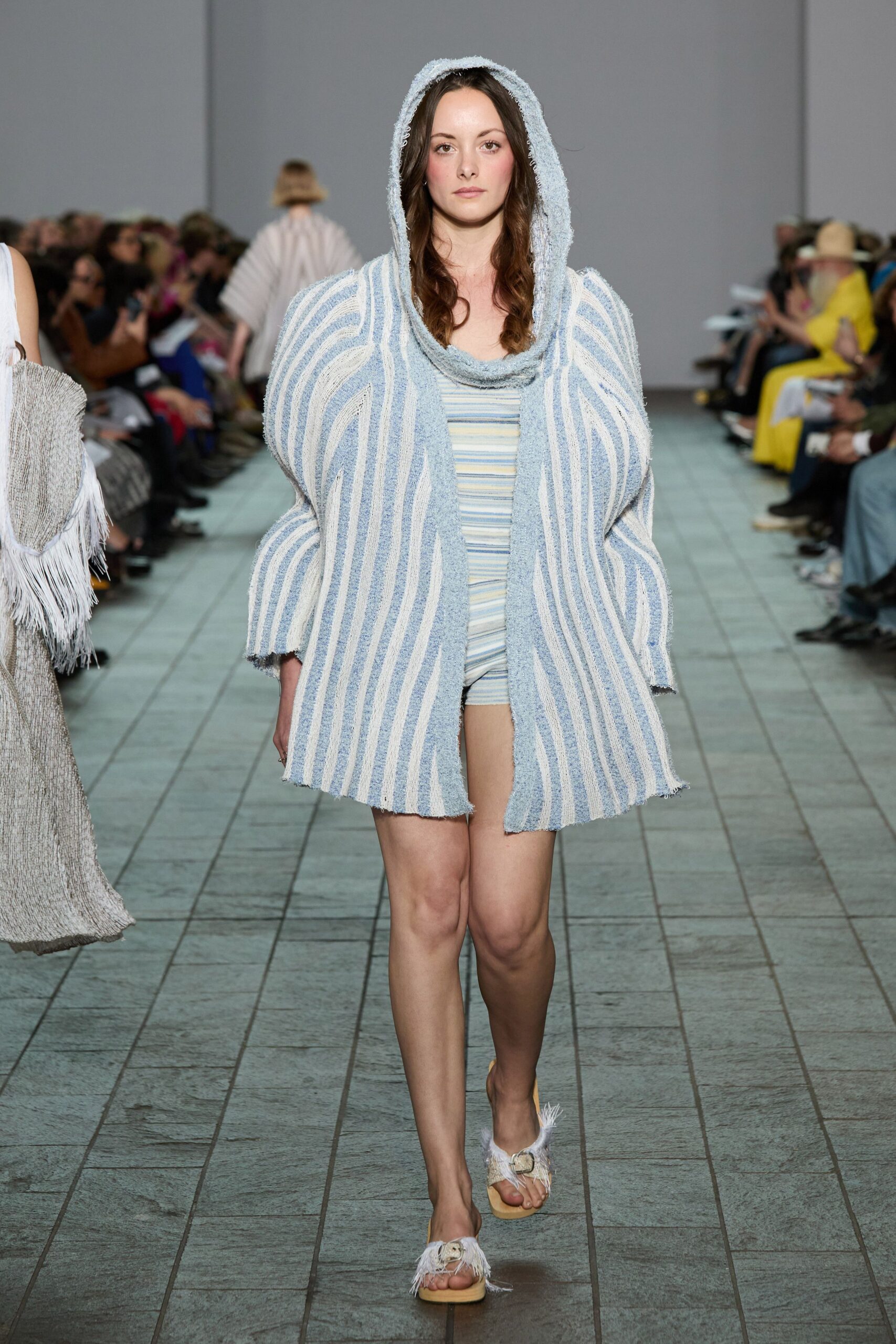 blue and white striped coat