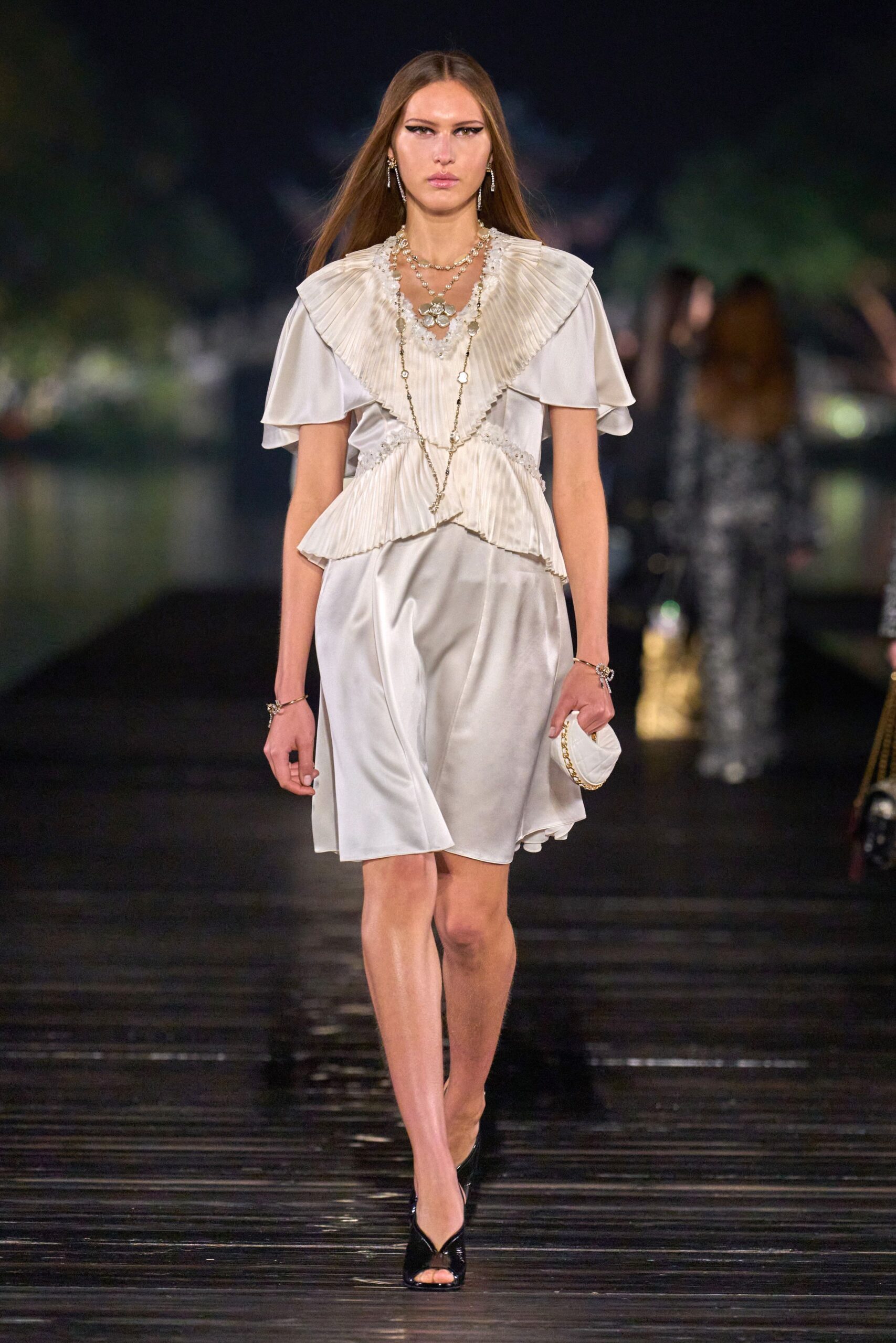 white silk fitted dress