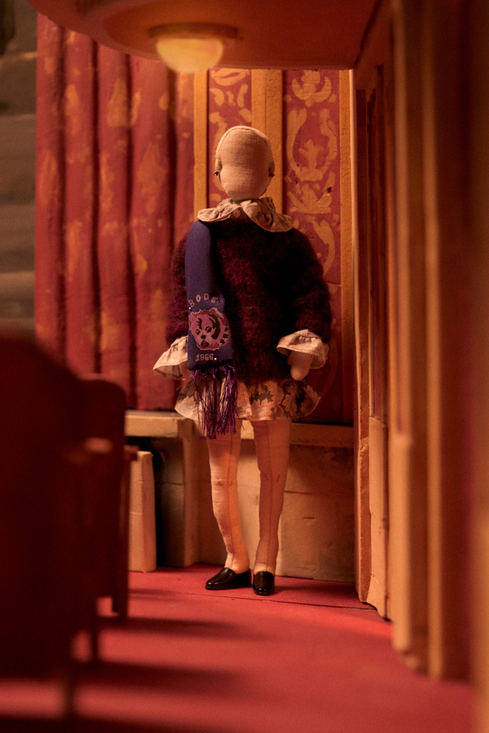 purple wool long-sleeve relaxed ruffled sweater