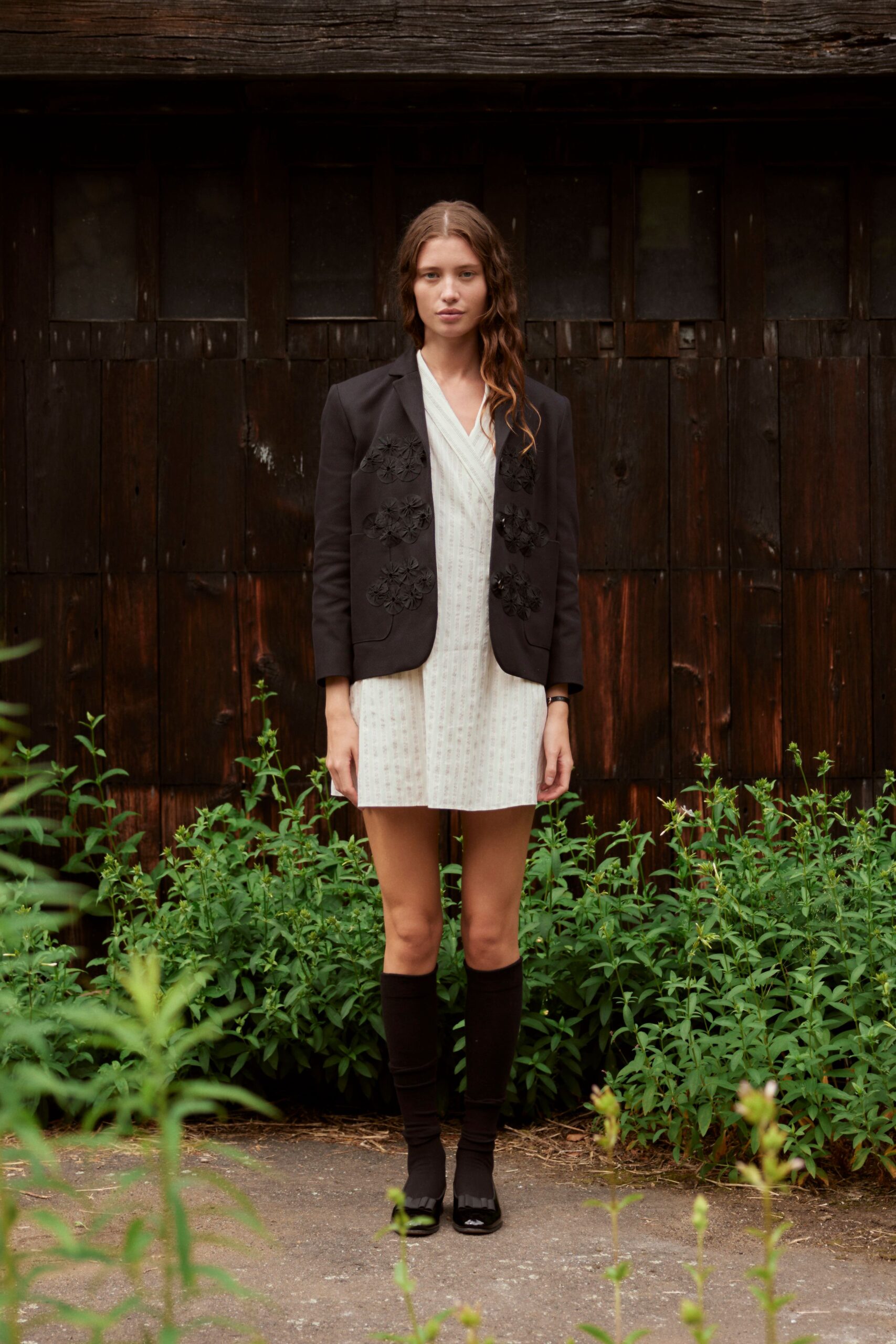 black blazer white mini dress