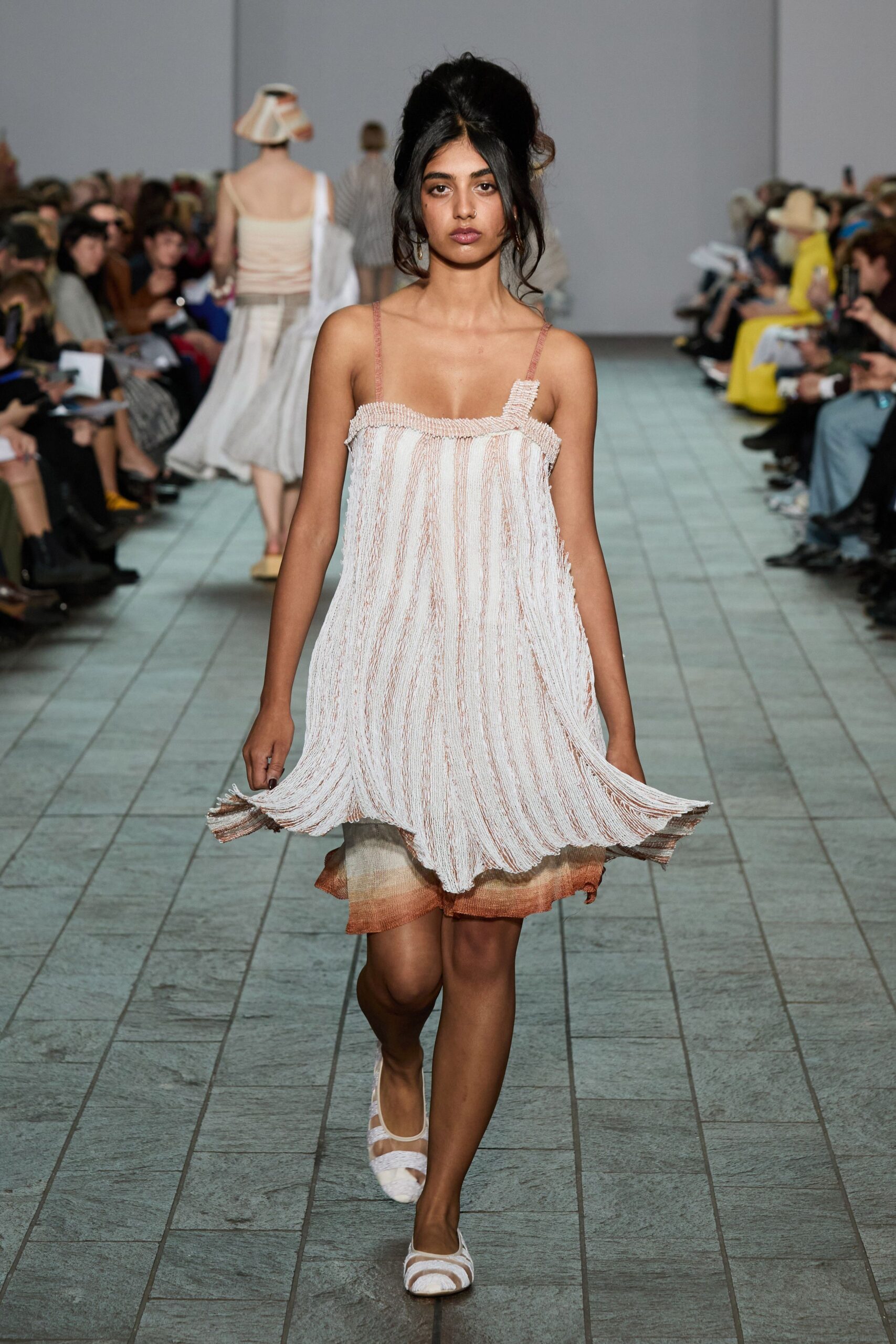 white cotton sleeveless square-neck relaxed pleated tiered dress